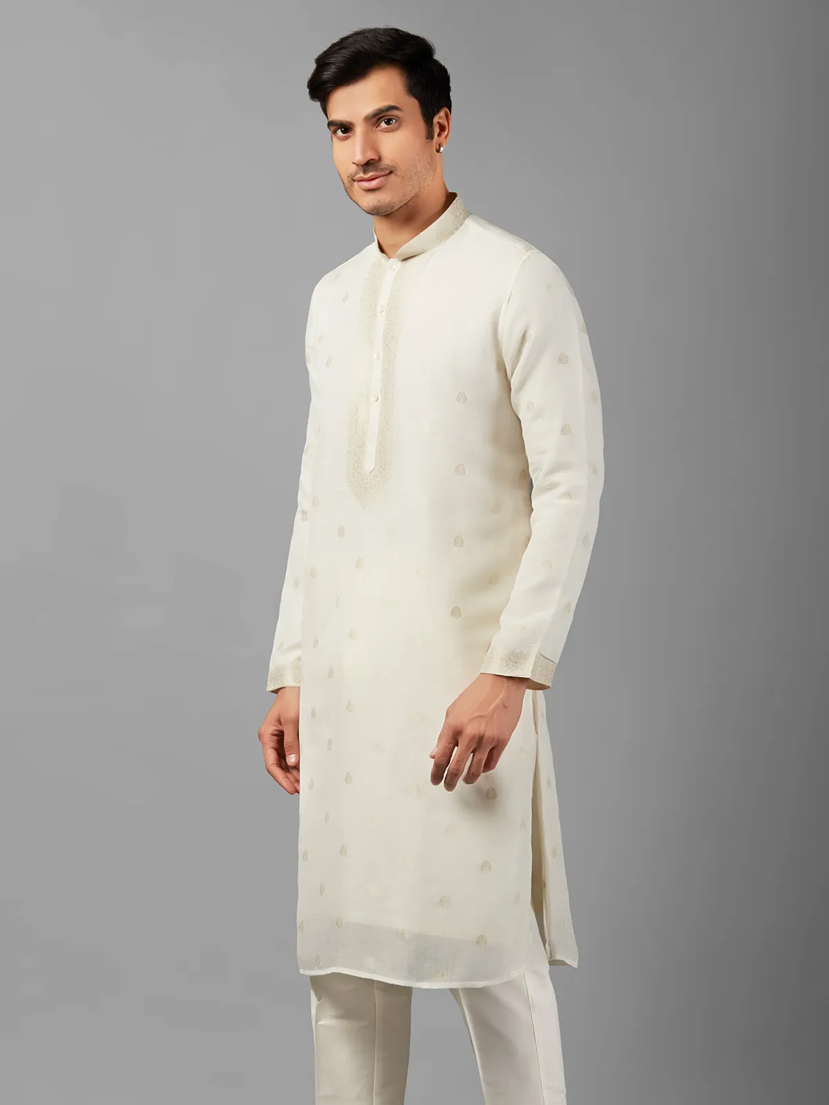 Classy off-white linen  Men Kurta pajama