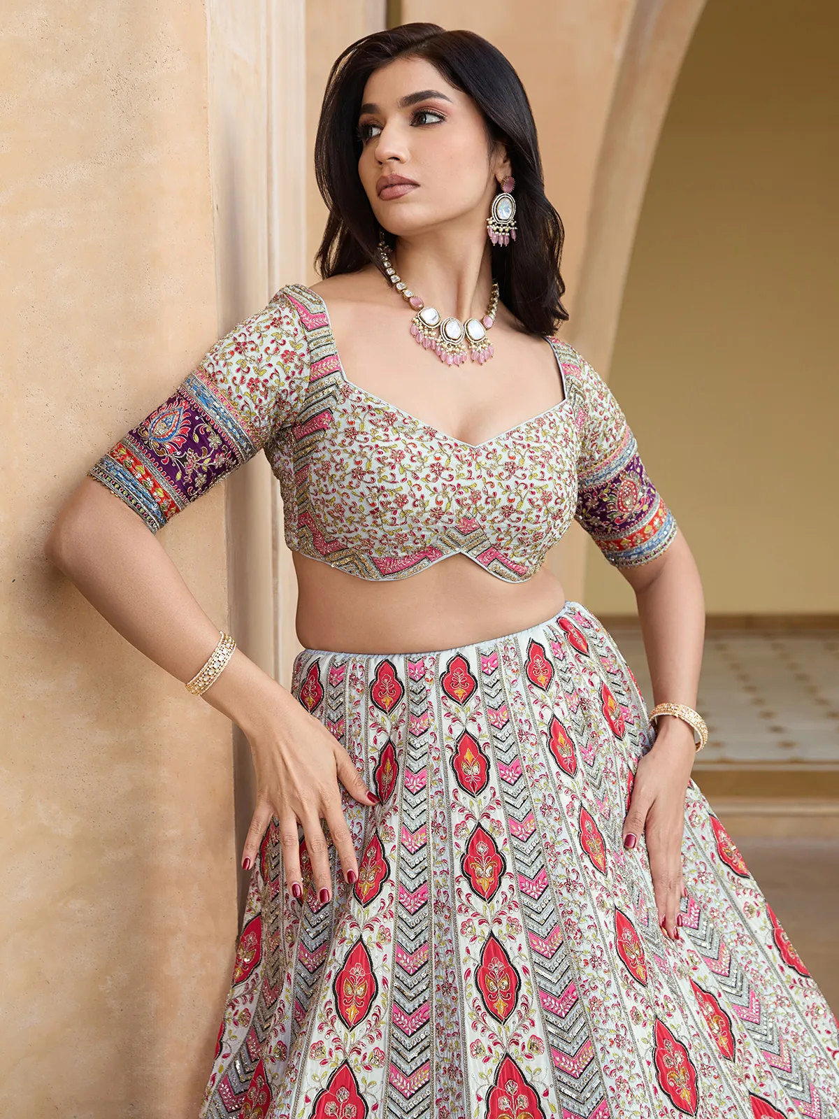 Classy off-white silk lehenga choli