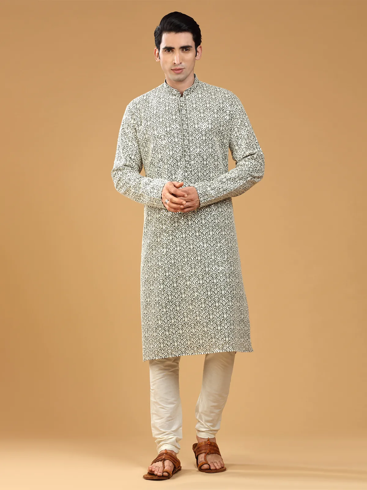 Classy olive georgette kurta suit