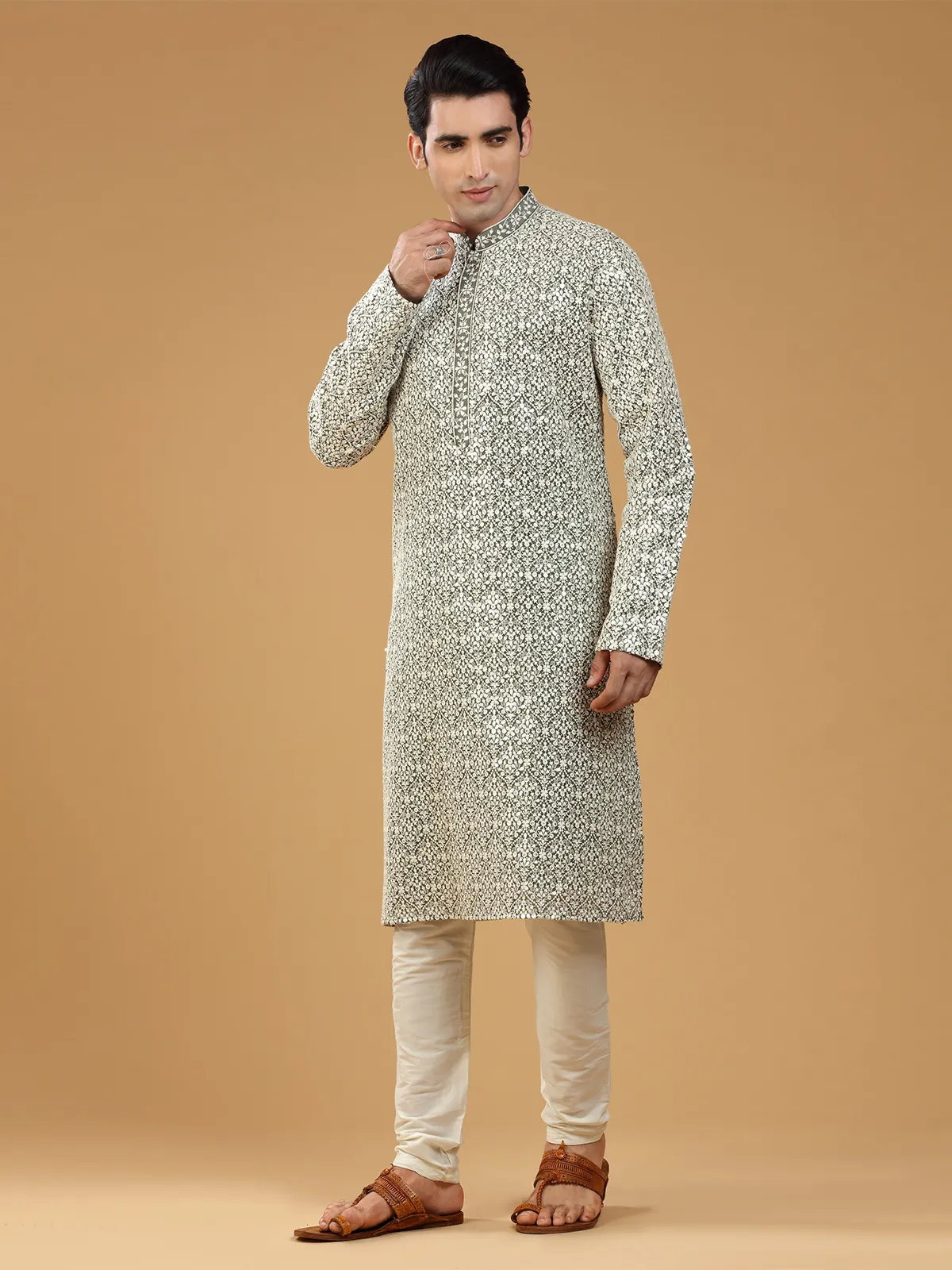 Classy olive georgette kurta suit