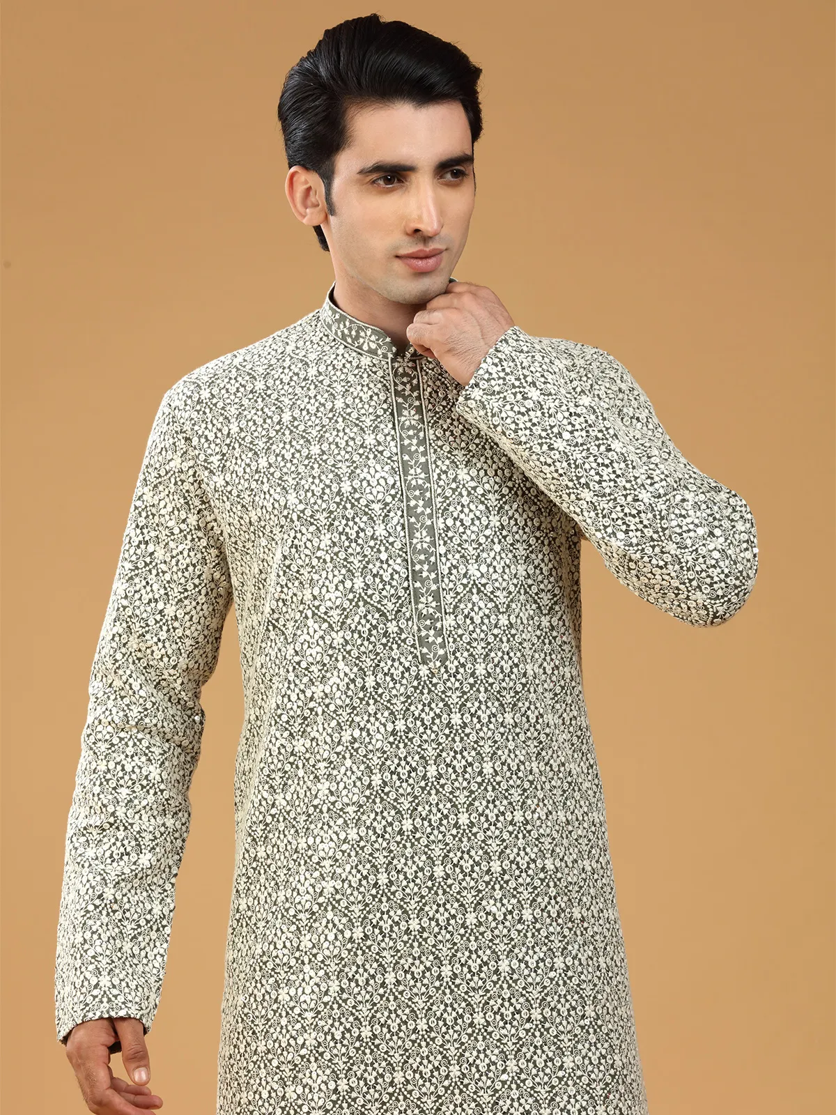 Classy olive georgette kurta suit