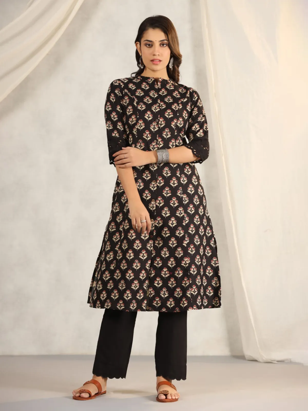 Classy printed black kurti in cotton