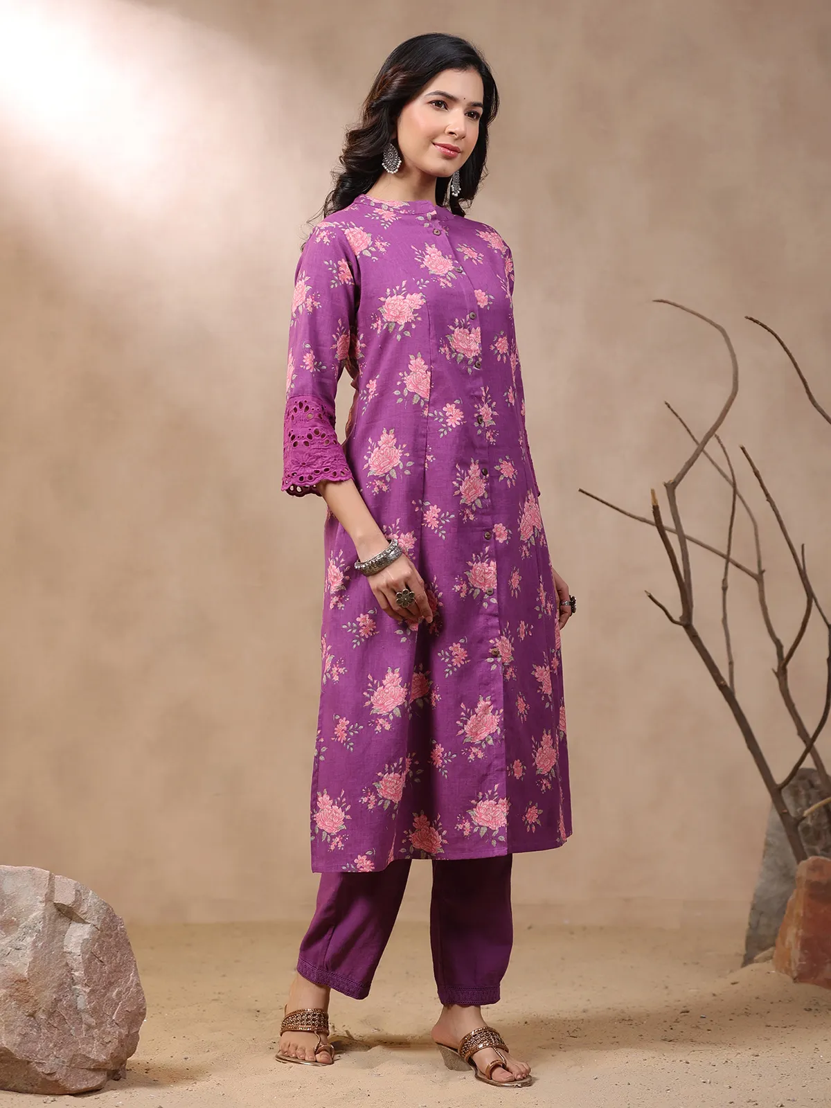 Classy purple floral printed kurti