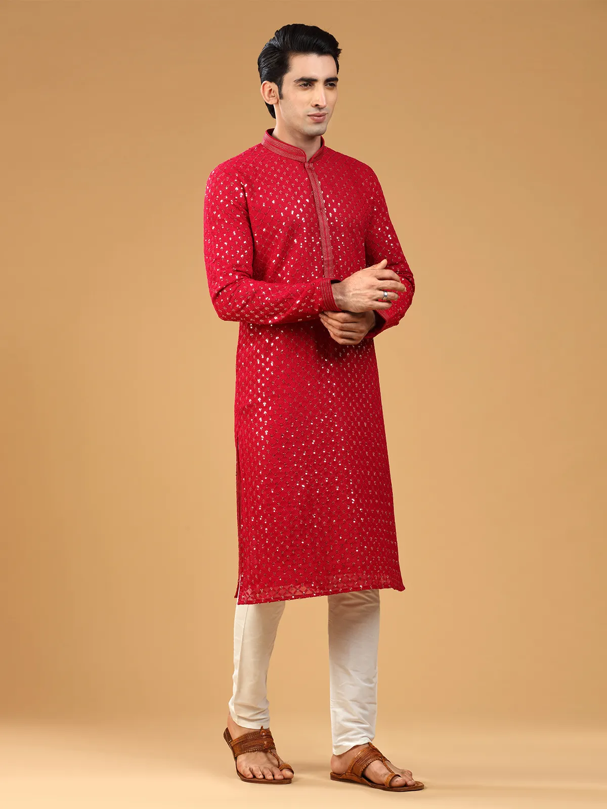 Classy red georgette  Men Kurta pajama