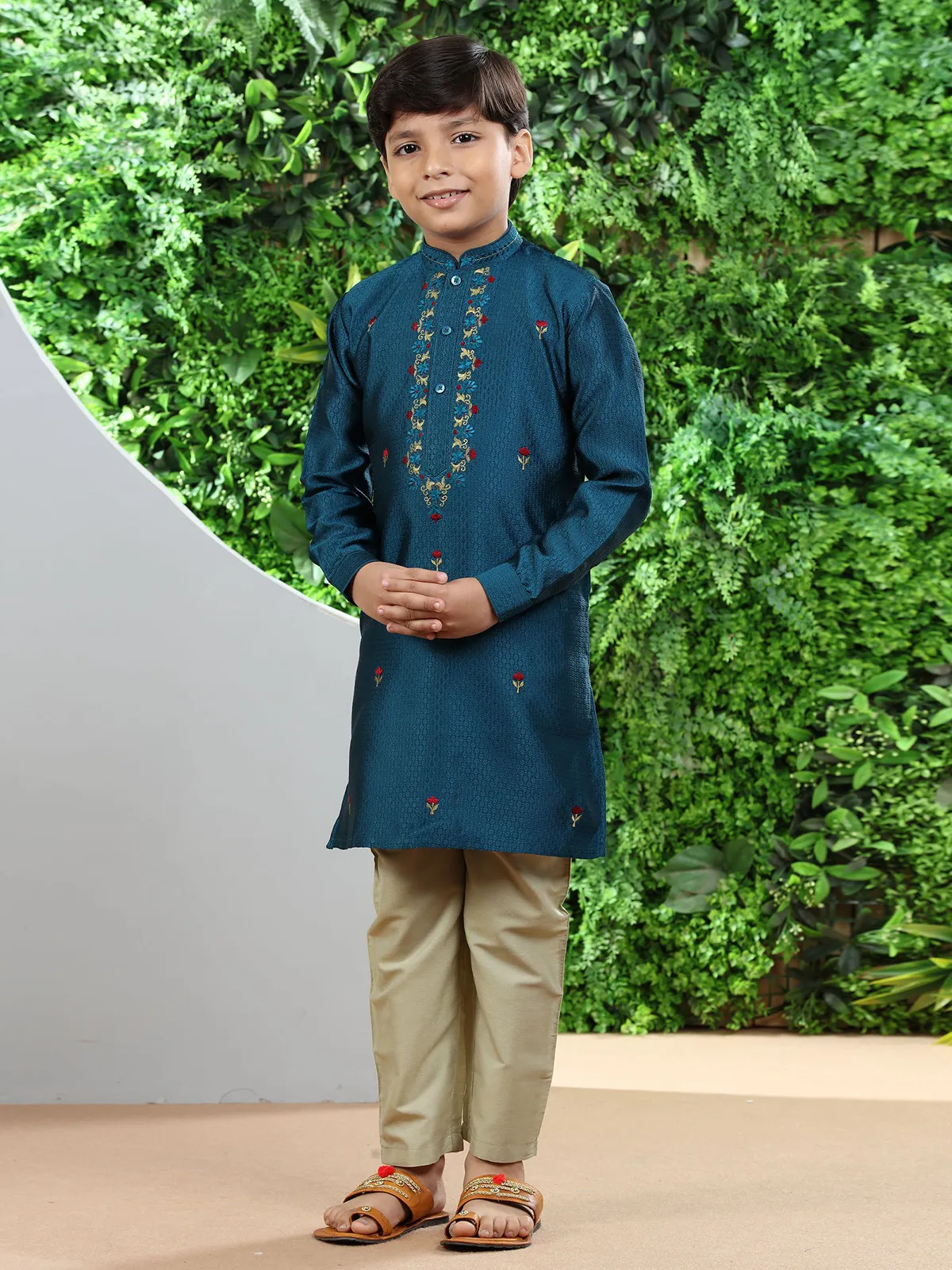 Classy teal blue silk kurta suit