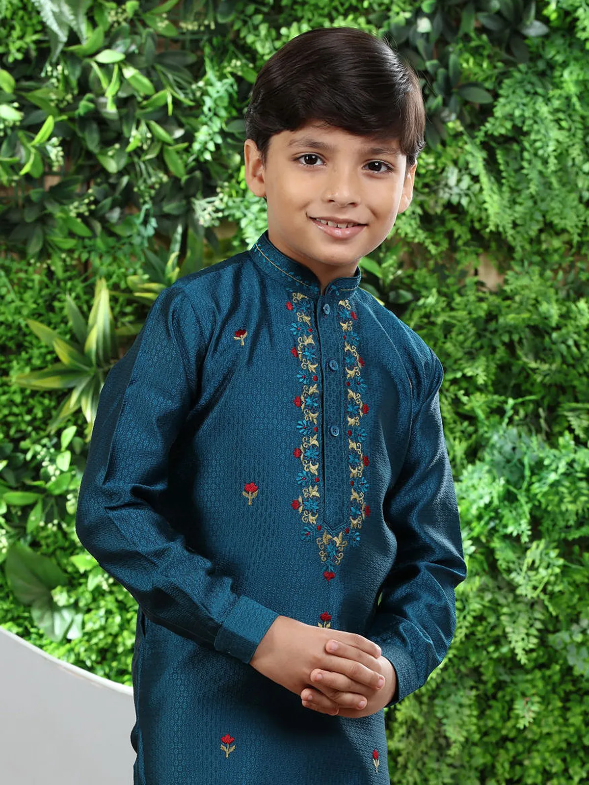 Classy teal blue silk kurta suit