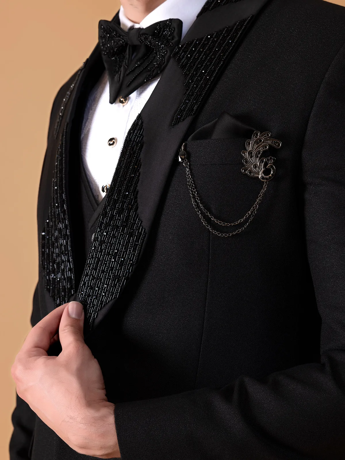Classy terry rayon black coat suit