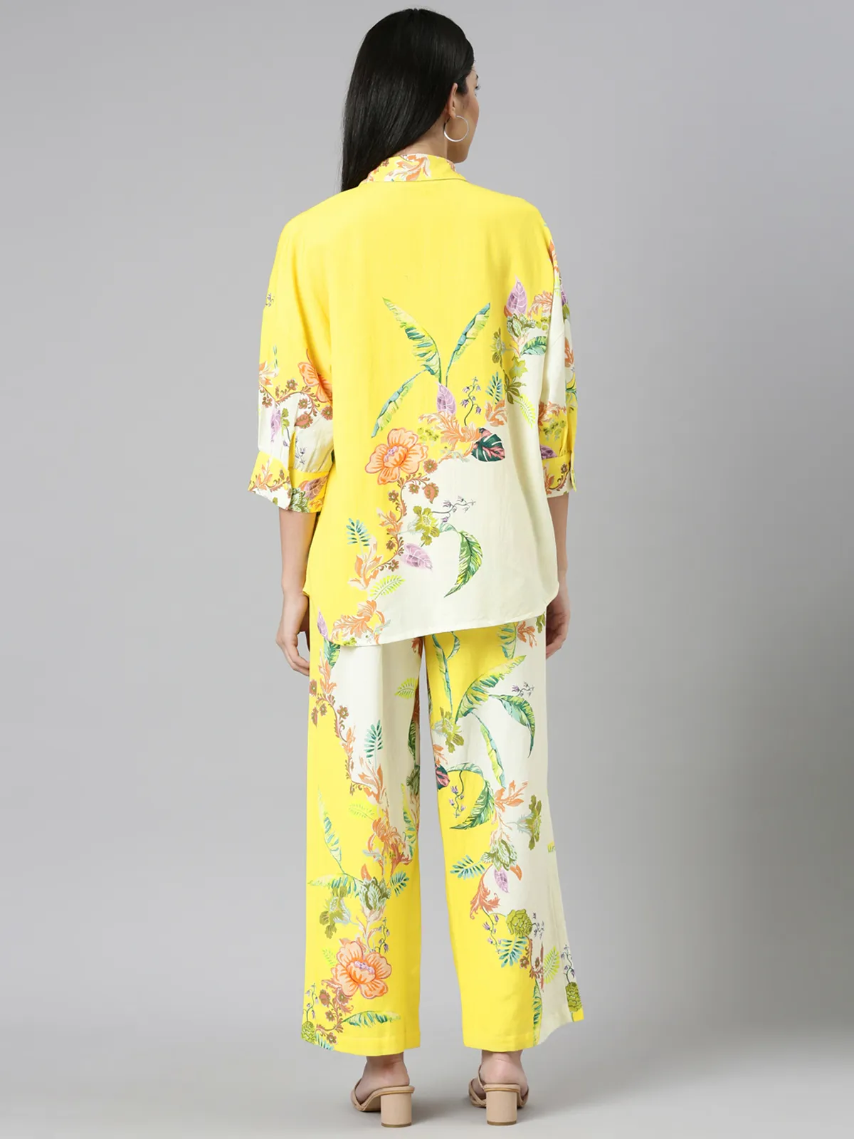 Classy yellow cotton printed co-ord set
