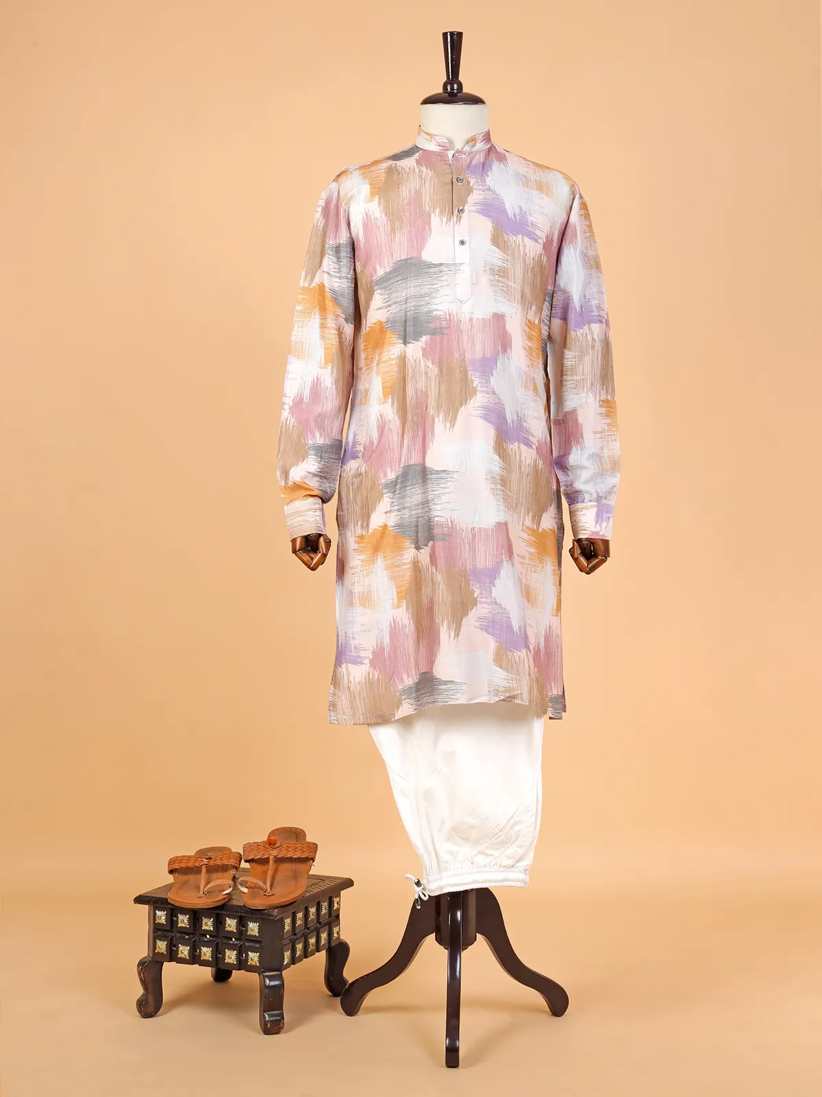 Classy yellow printed  Men Kurta pajama in cotton