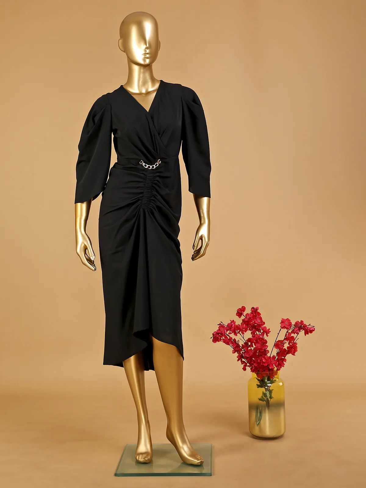 Clasy black party wear rayon dress