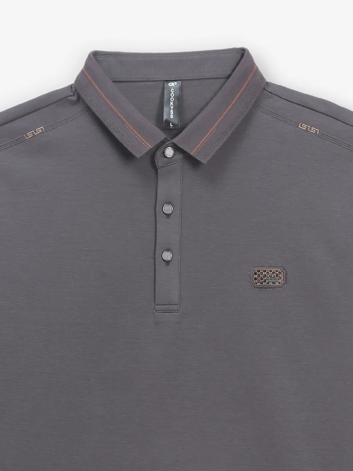 COOKYSS grey plain cotton polo t-shirt for mens