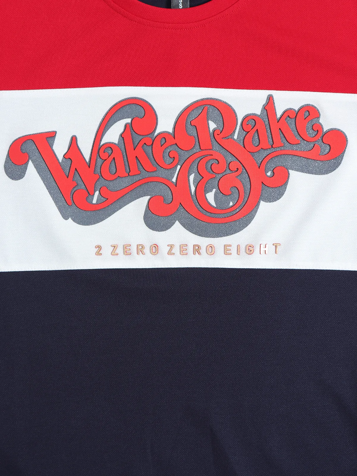 Cookyss navy and red printed cotton t shirt