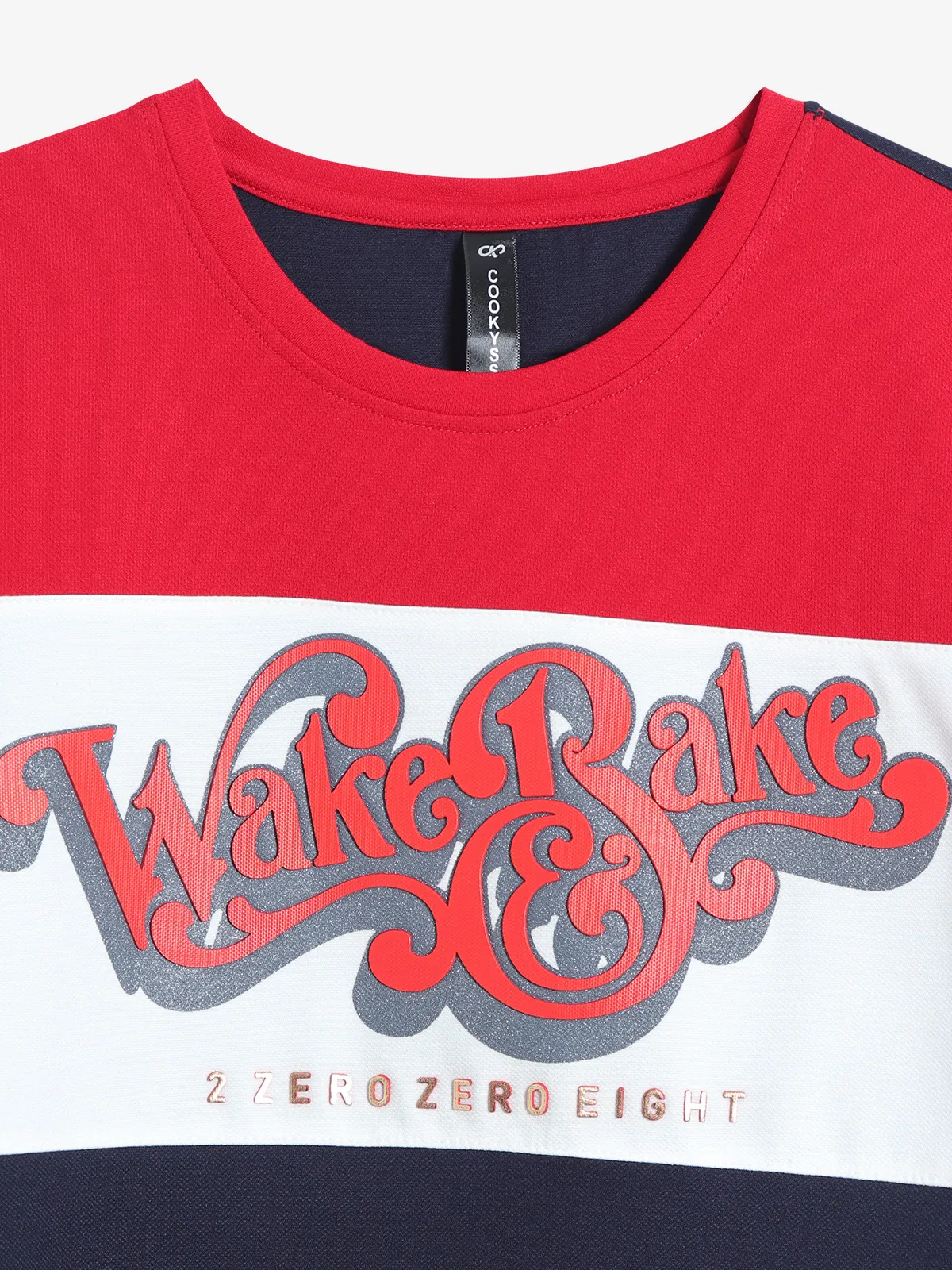 Cookyss navy and red printed cotton t shirt