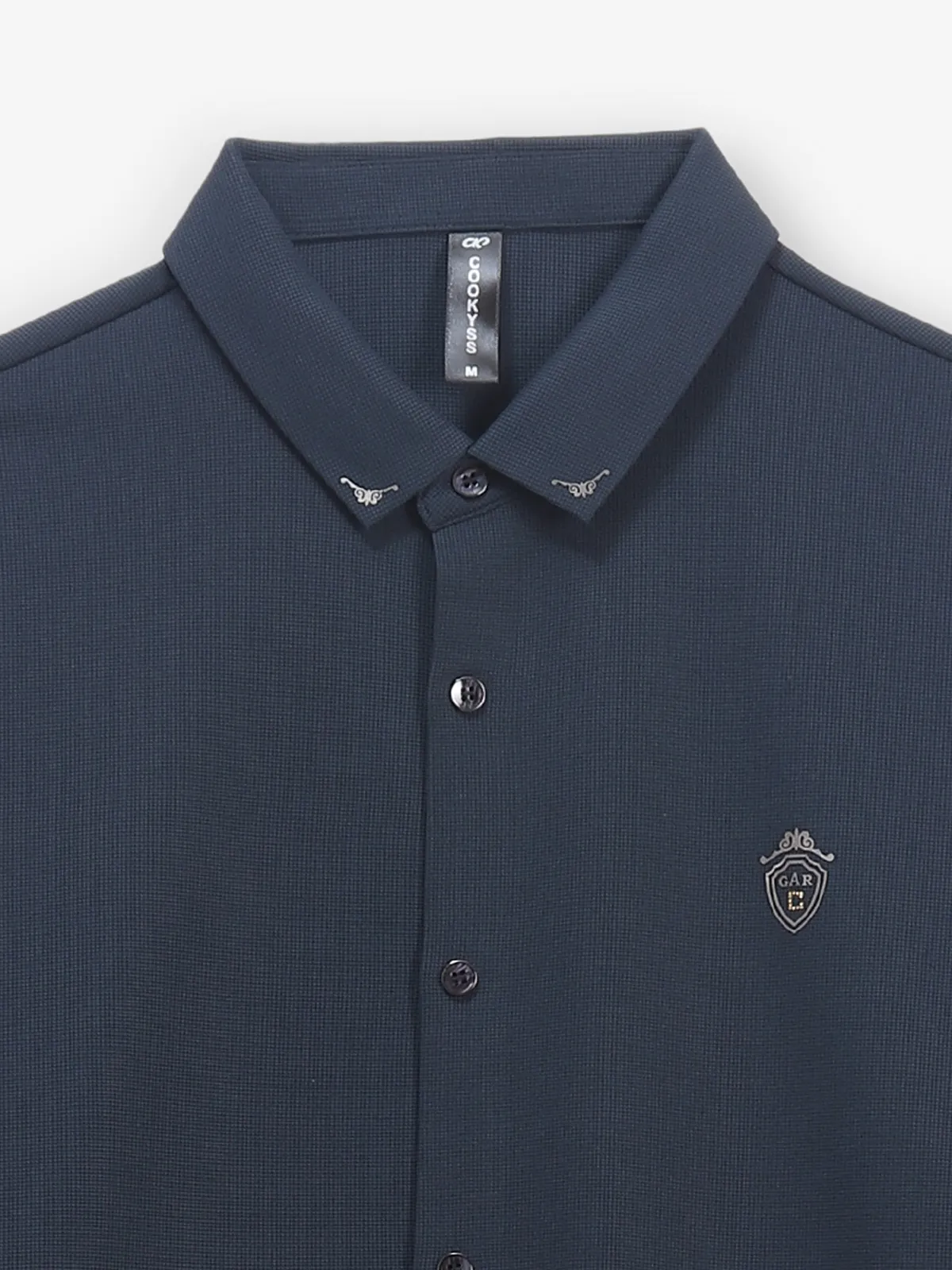COOKYSS plain navy cotton shirt