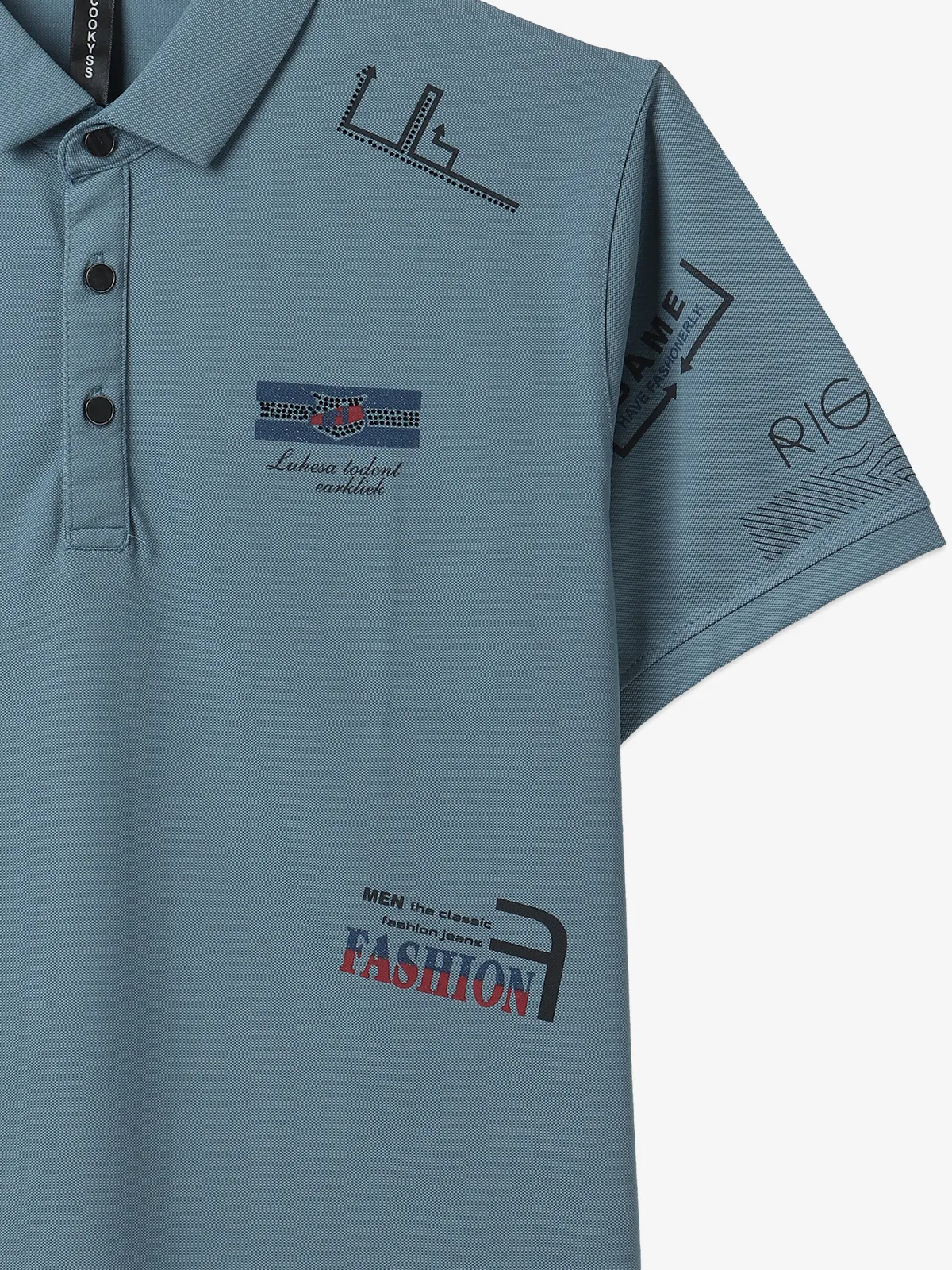 COOKYSS stone blue printed polo t-shirt