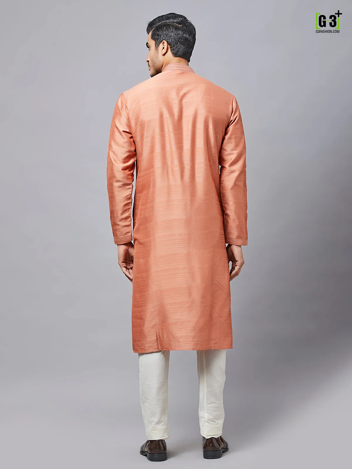 Copper peach silk kurta set for festive seasons