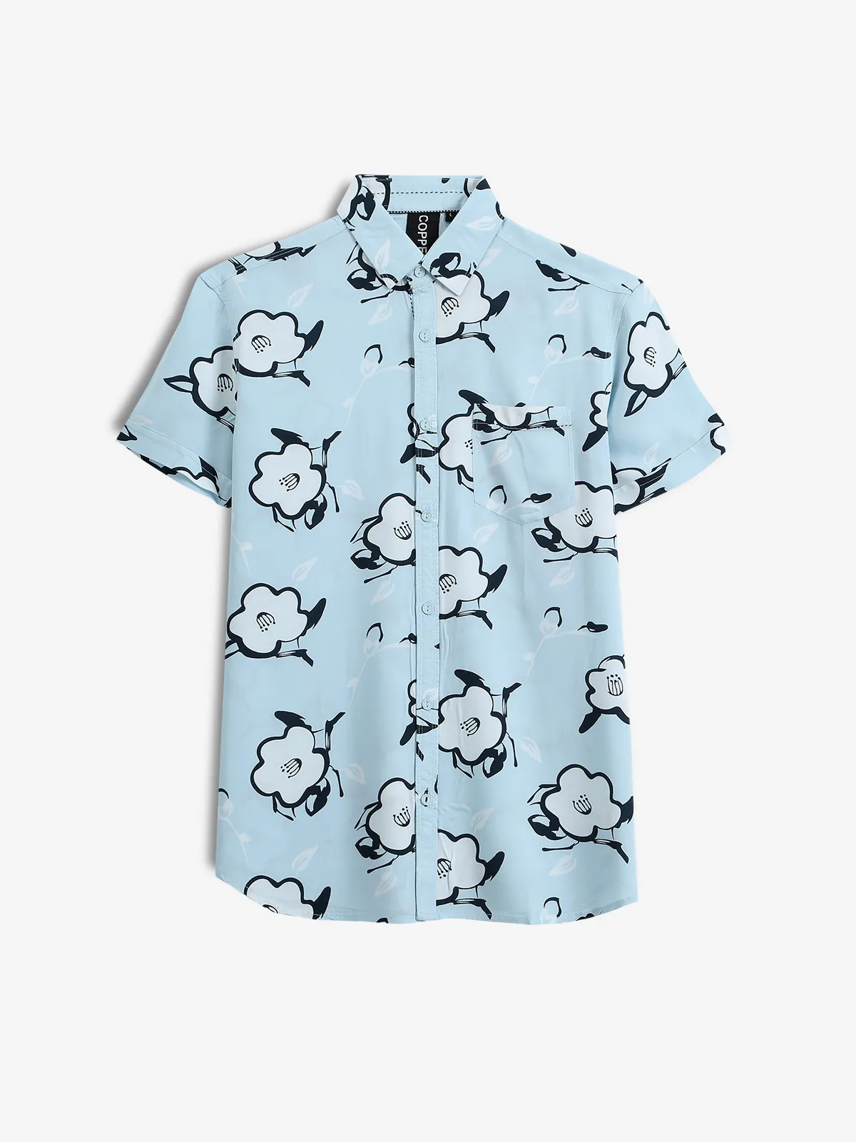 COPPER STONE sky blue prined slim fit shirt