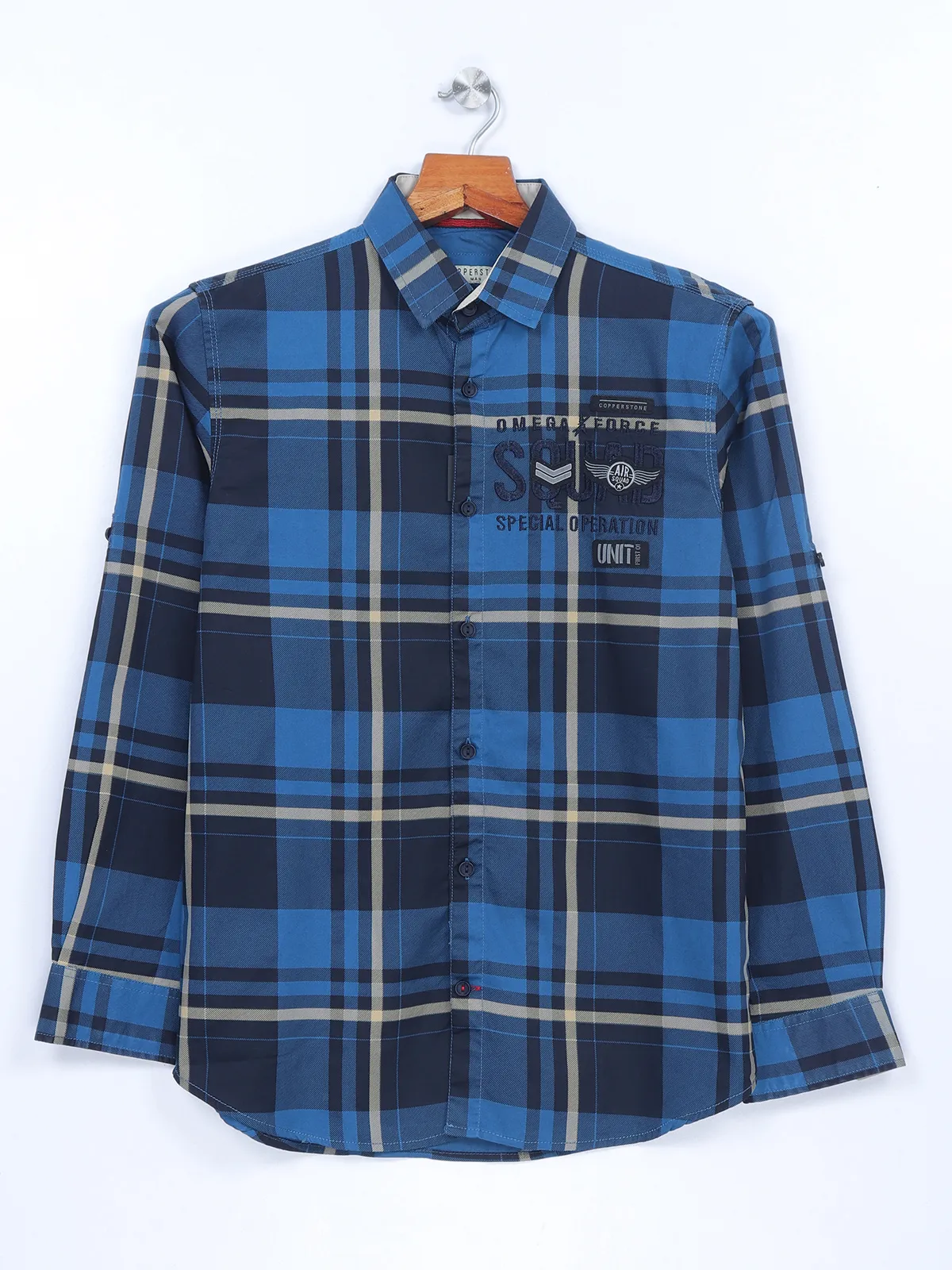 Copperstone ink blue cotton checks shirt