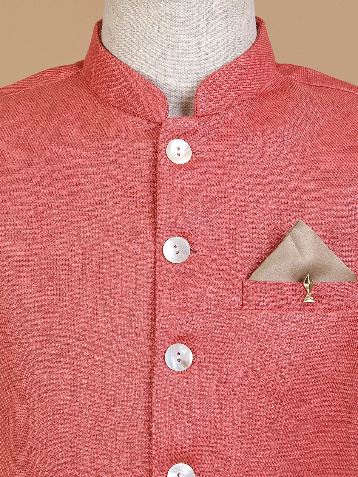 Coral pink silk waistcoat in plain