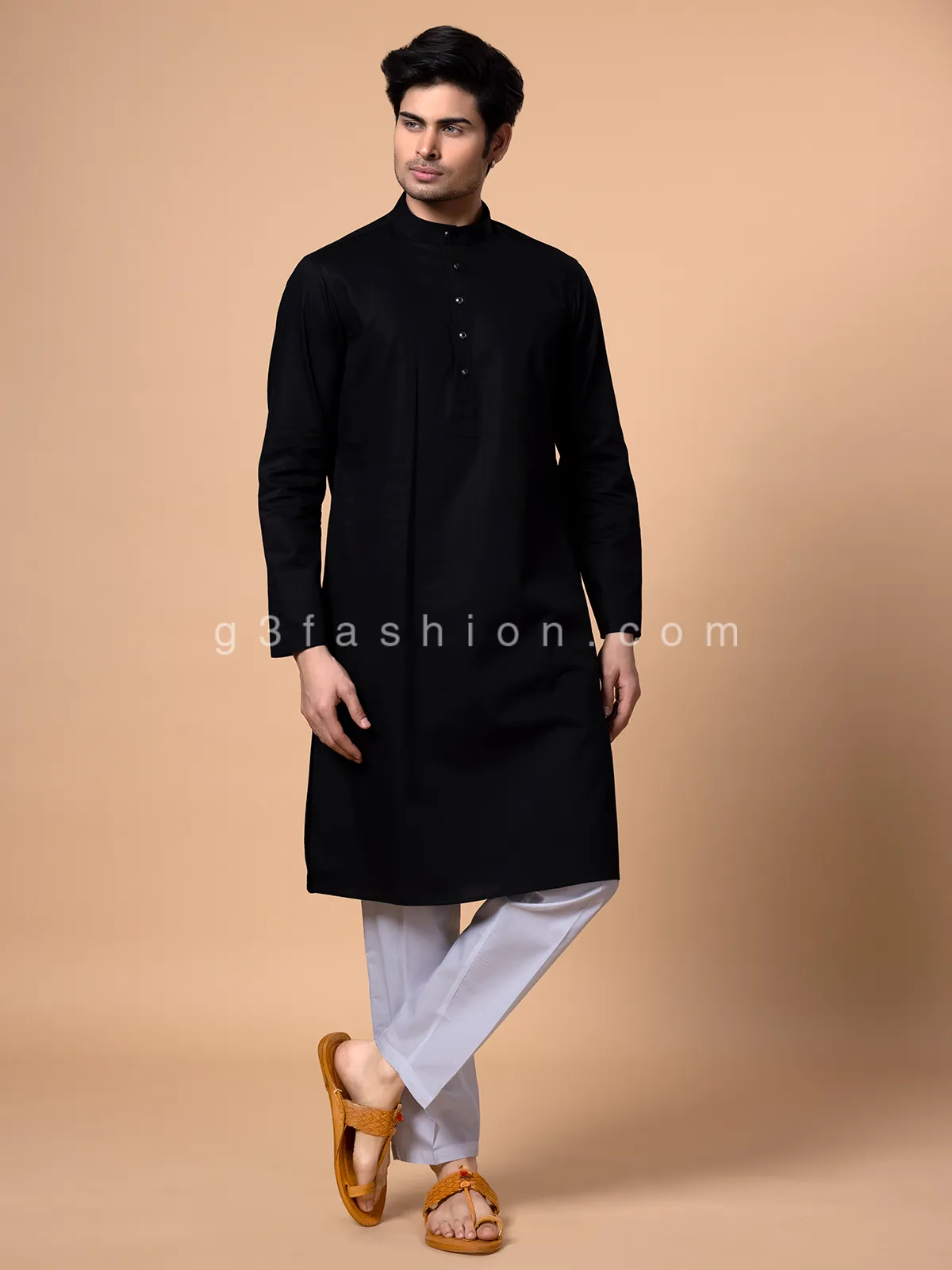 Cotton black kurta suit for men