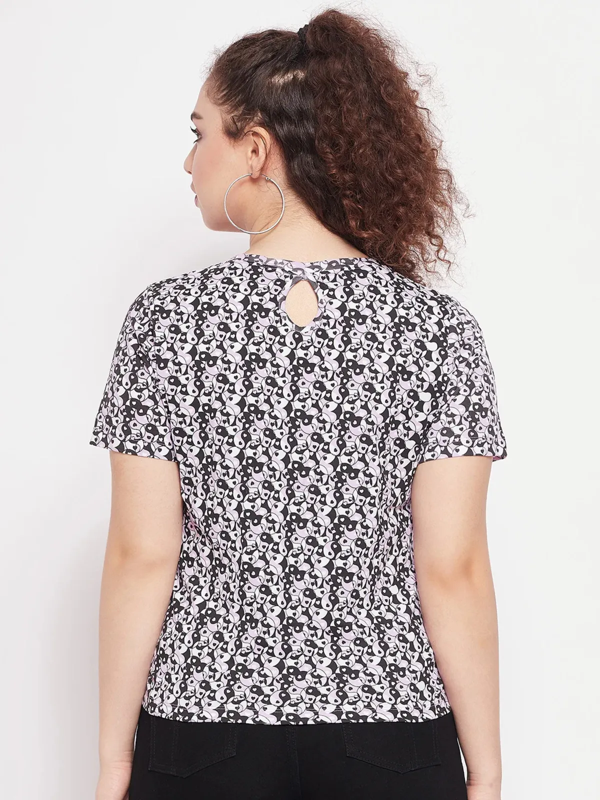 Cotton black printed top for casual look