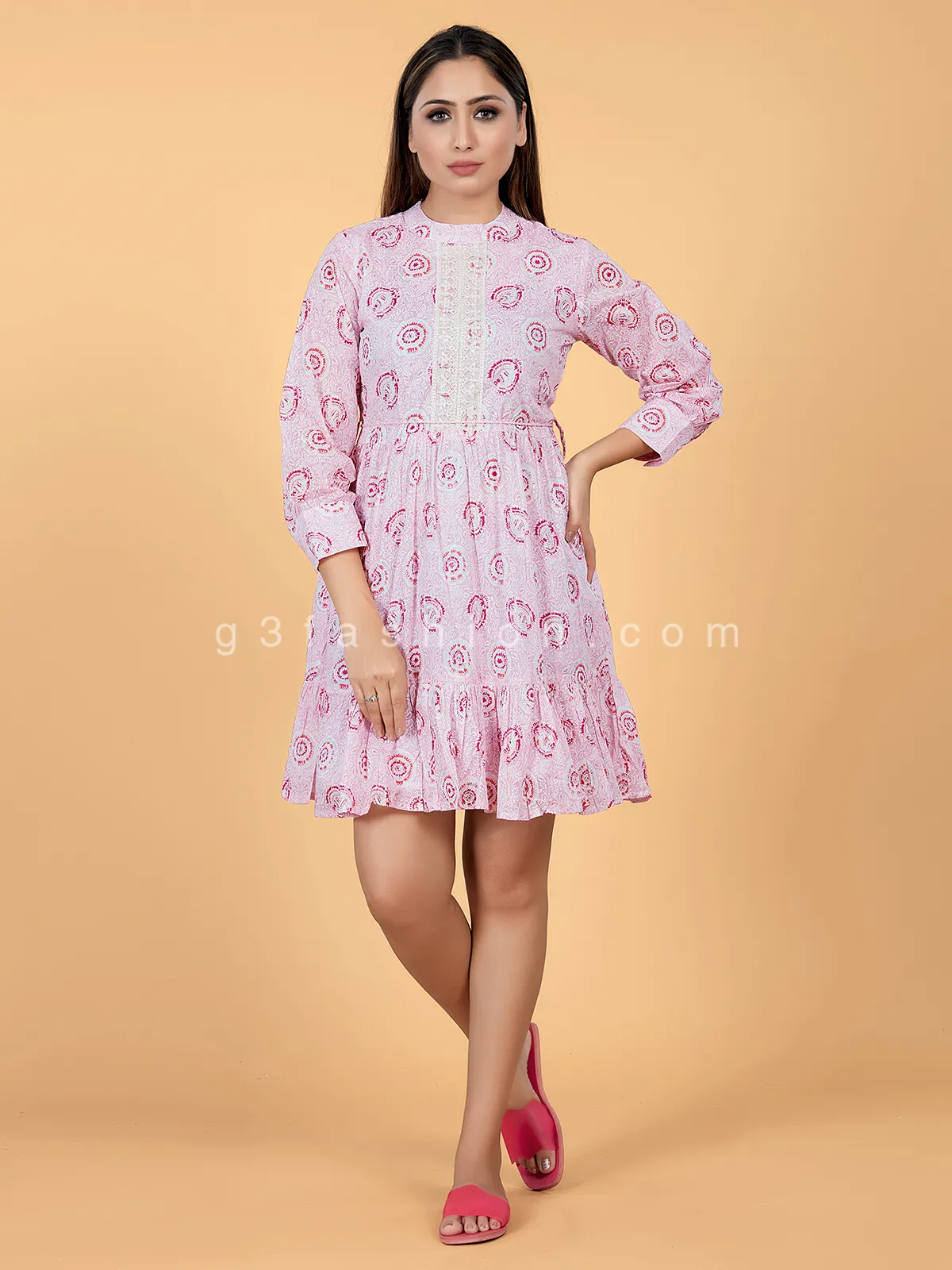 Cotton casual wear printed pink kurti