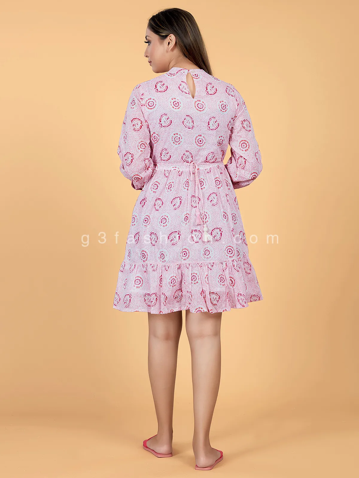 Cotton casual wear printed pink kurti