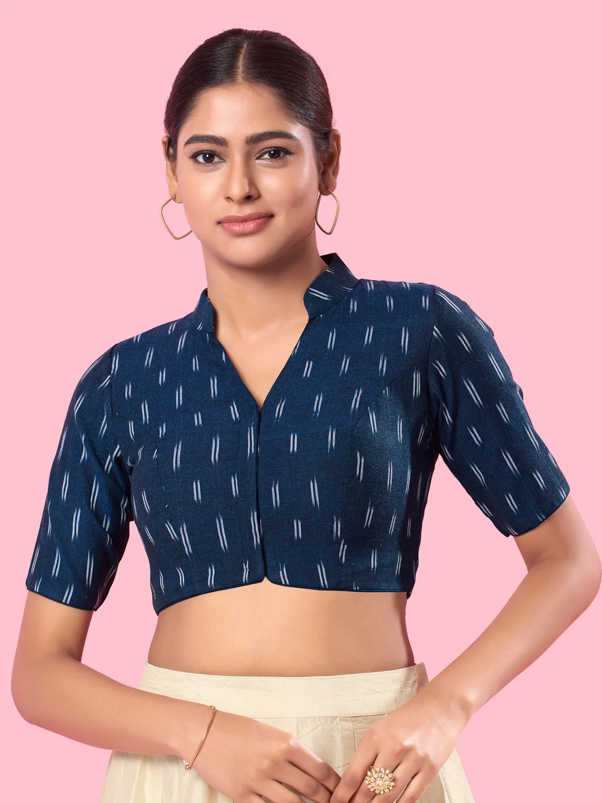 Cotton navy printed blouse