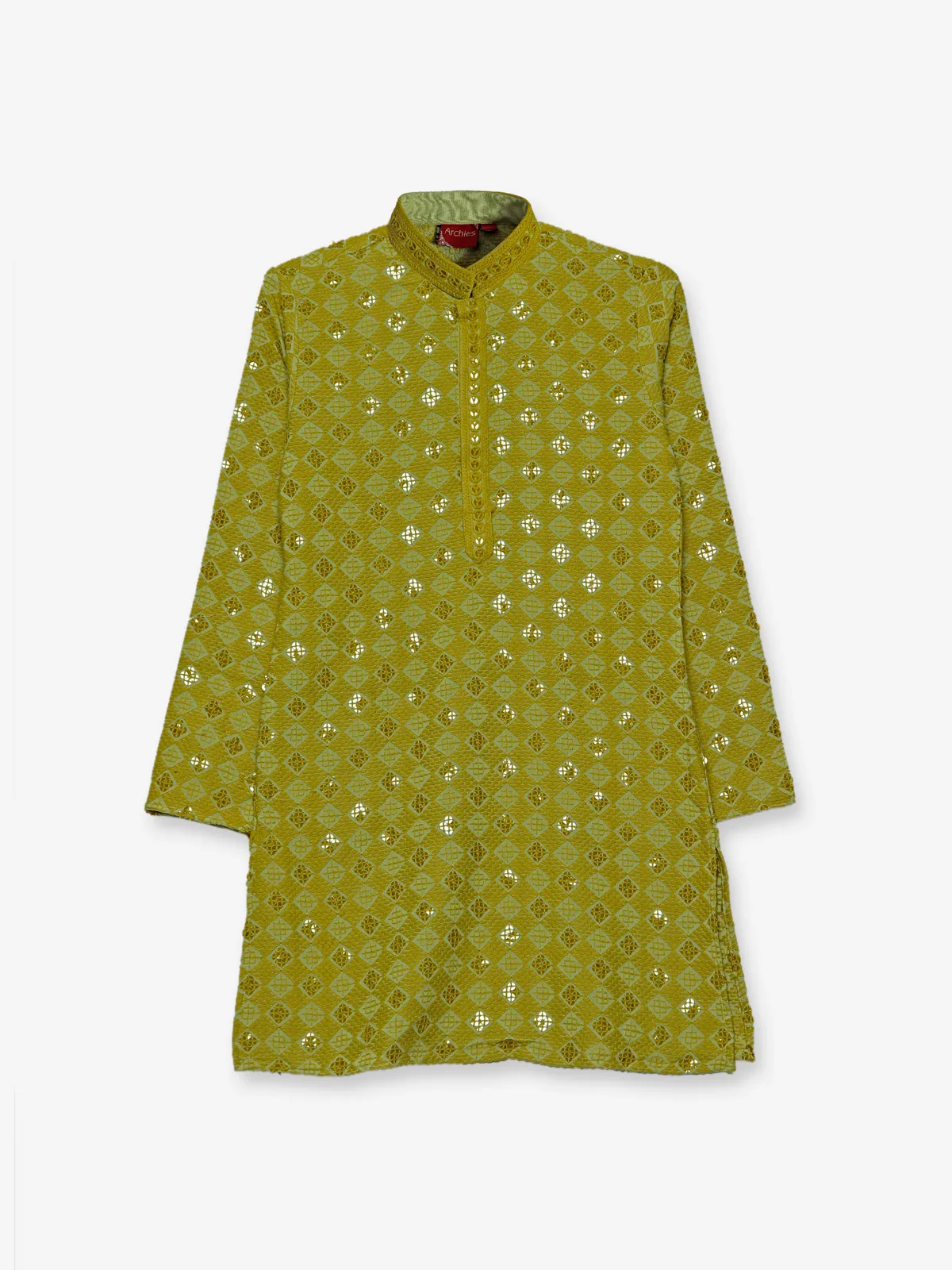 Cotton olive embroidery kurta suit