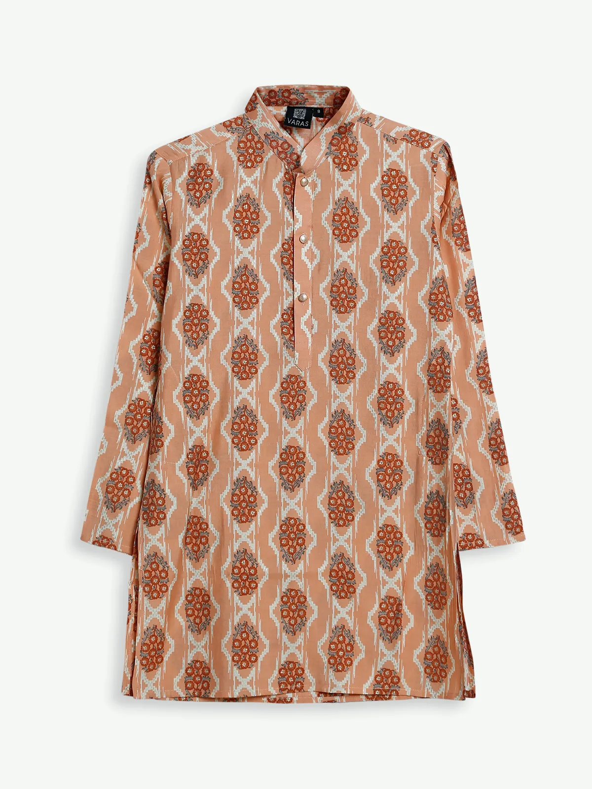 Cotton peach printed festive kurta suit