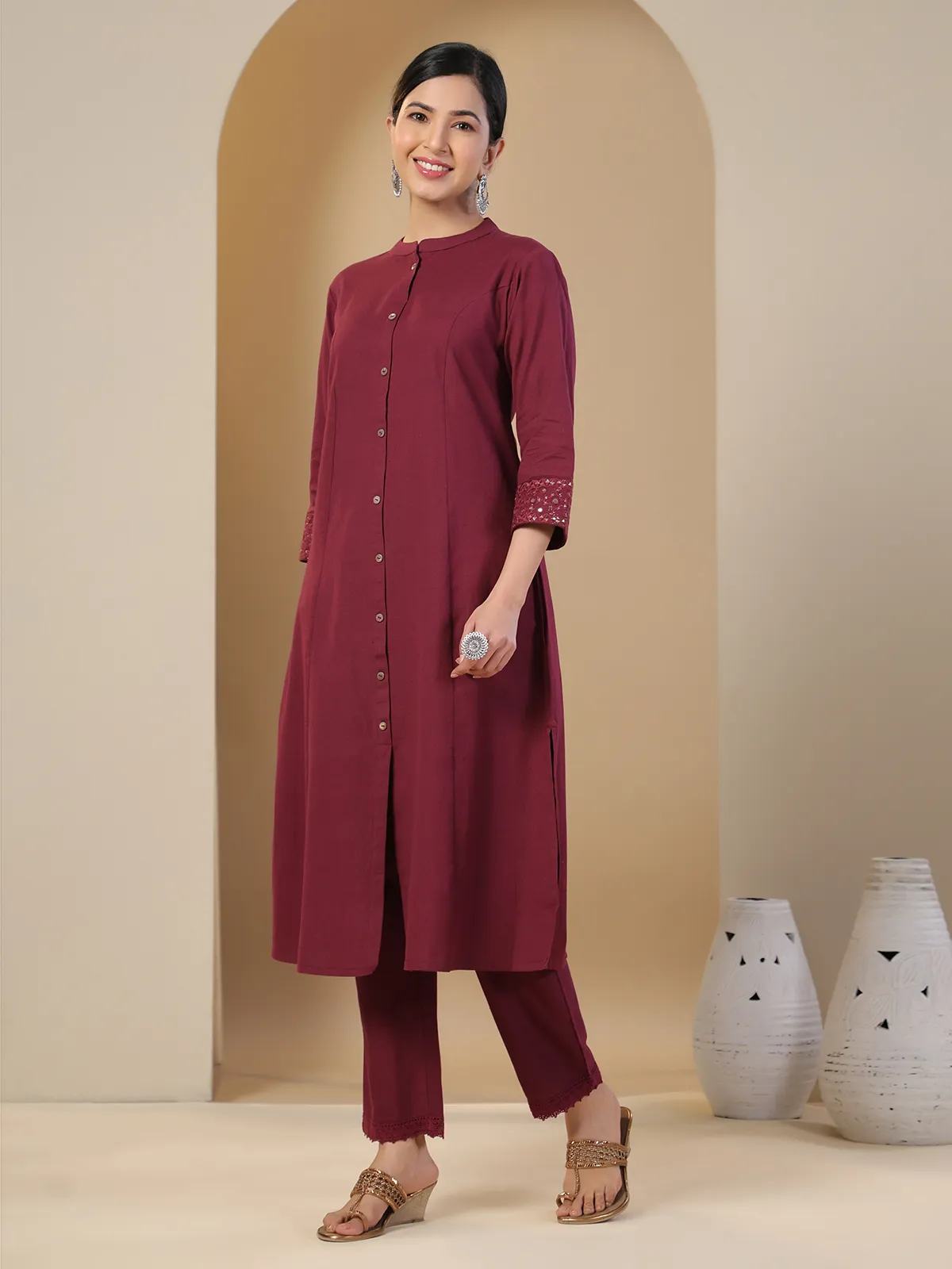 Cotton plain maroon kurti