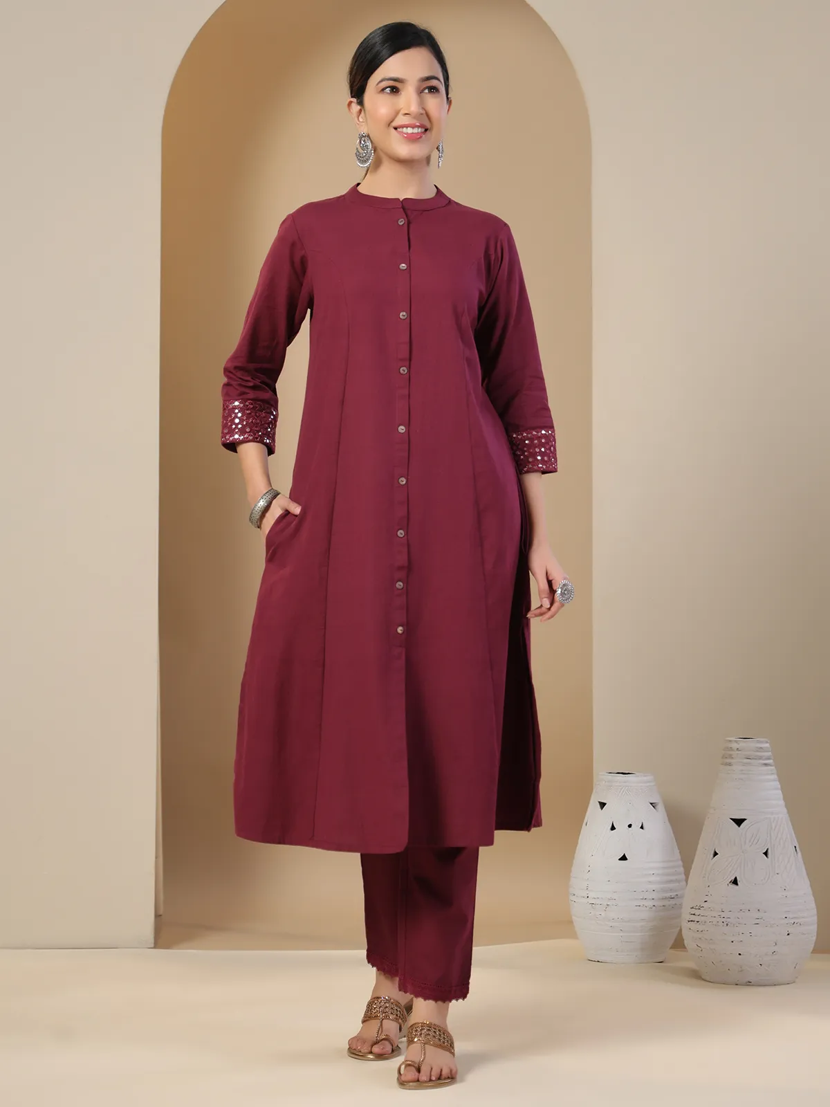 Cotton plain maroon kurti