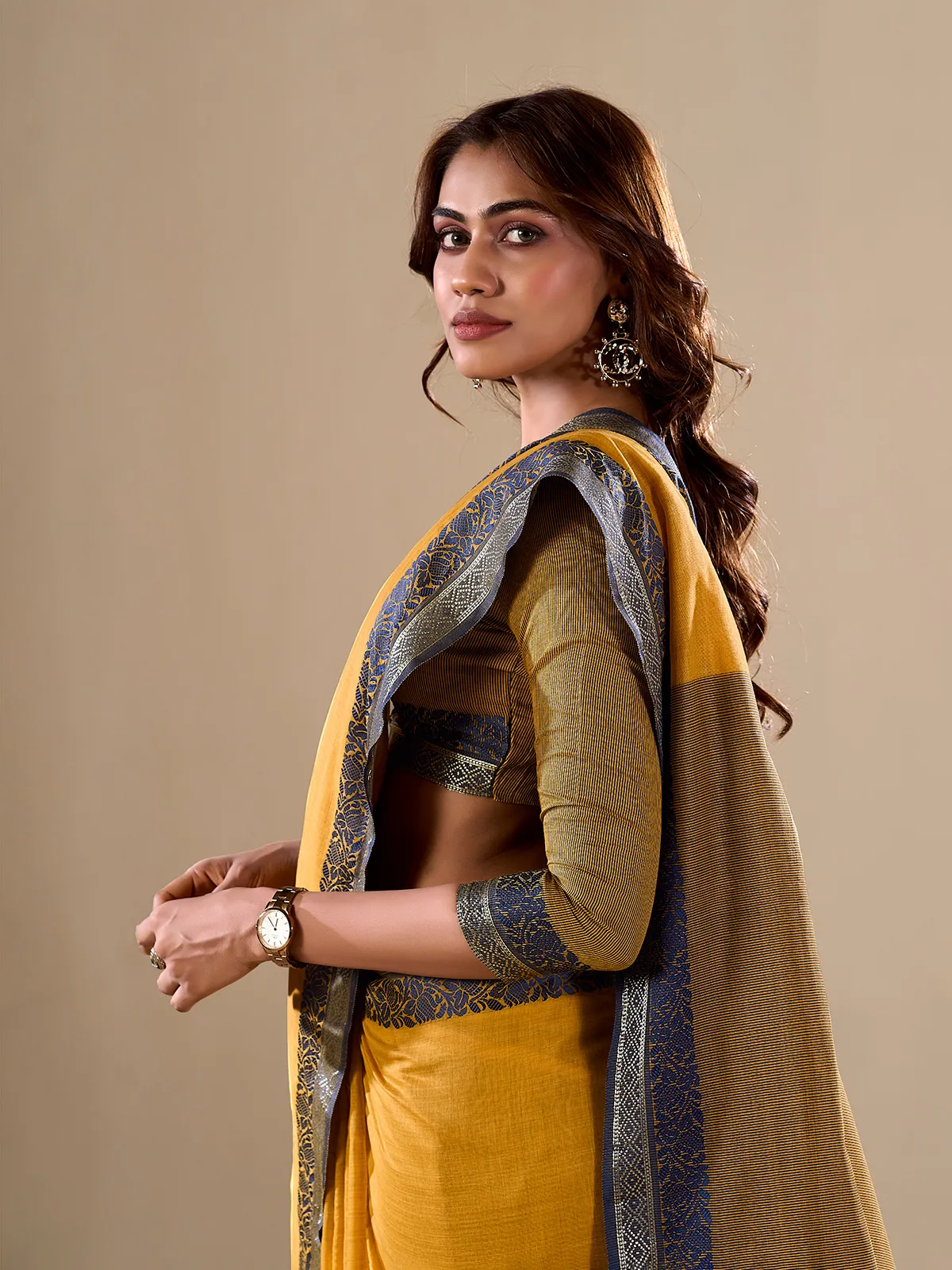 Cotton plain yellow saree