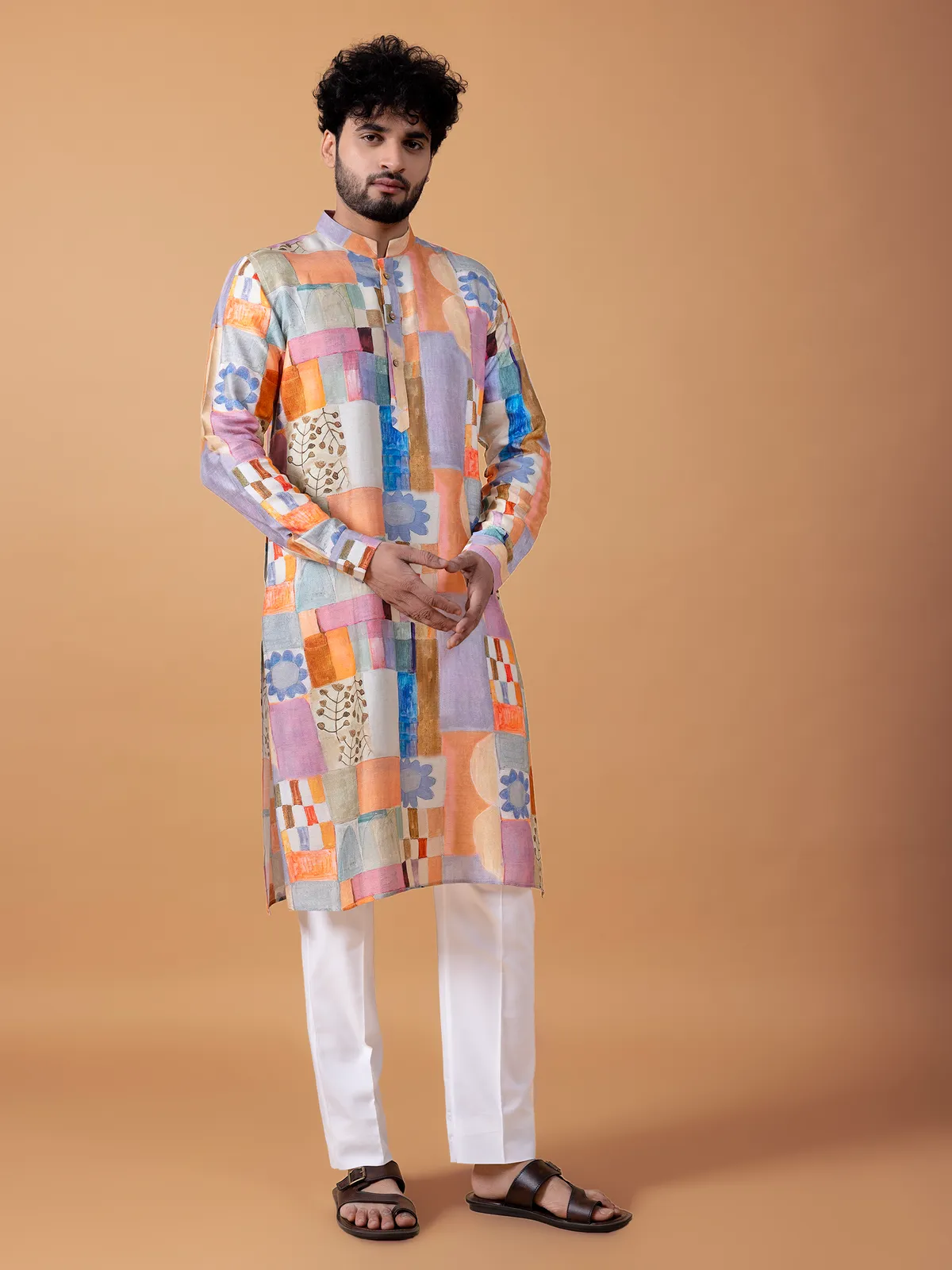 Cotton printed  Men Kurta pajama in multi color