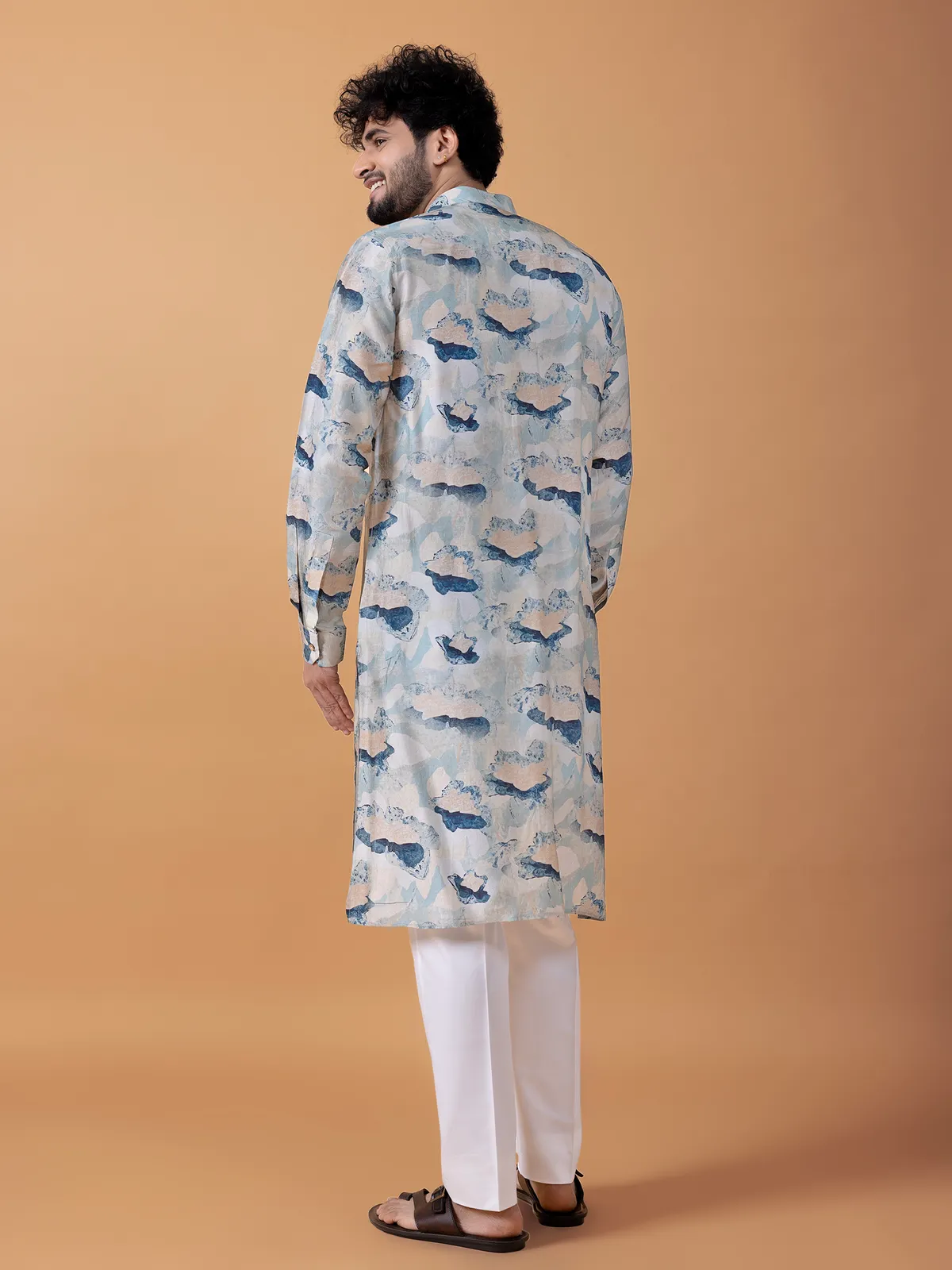 Cotton printed  Men Kurta pajama in sky blue