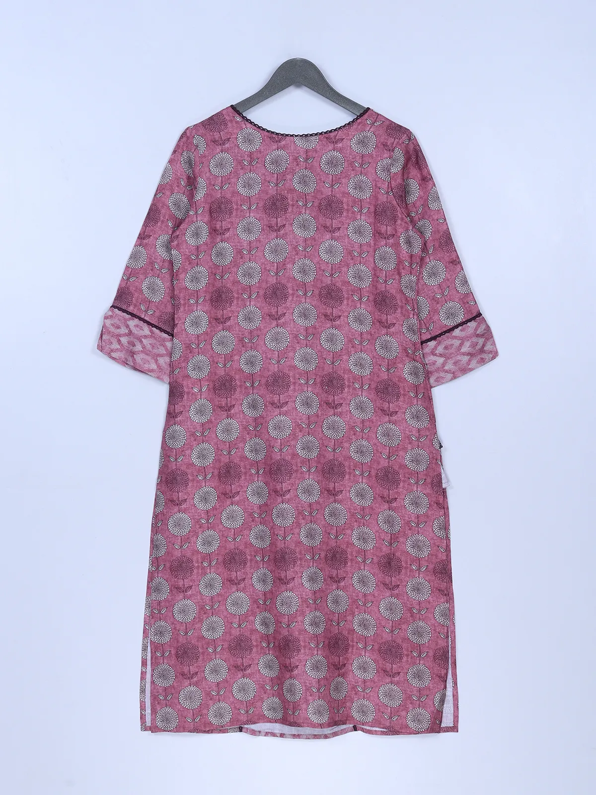 Cotton printed long kurti in mauve pink