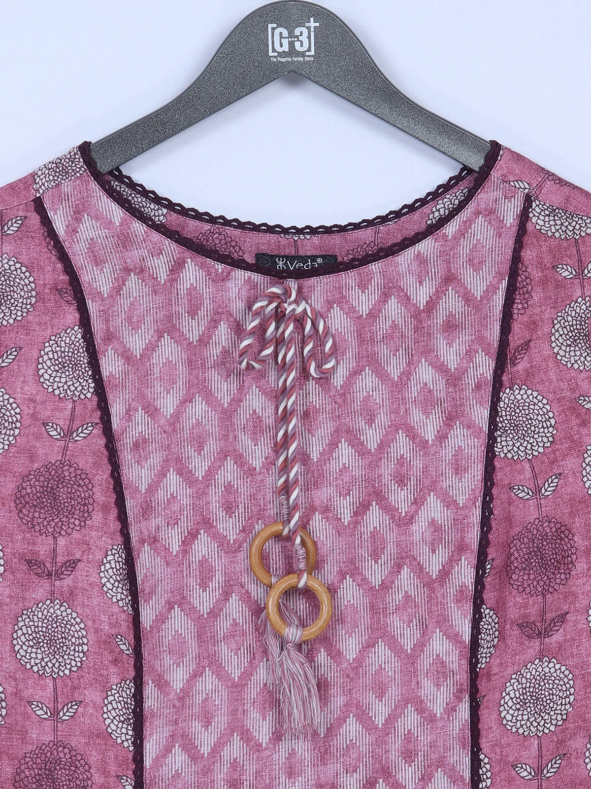 Cotton printed long kurti in mauve pink