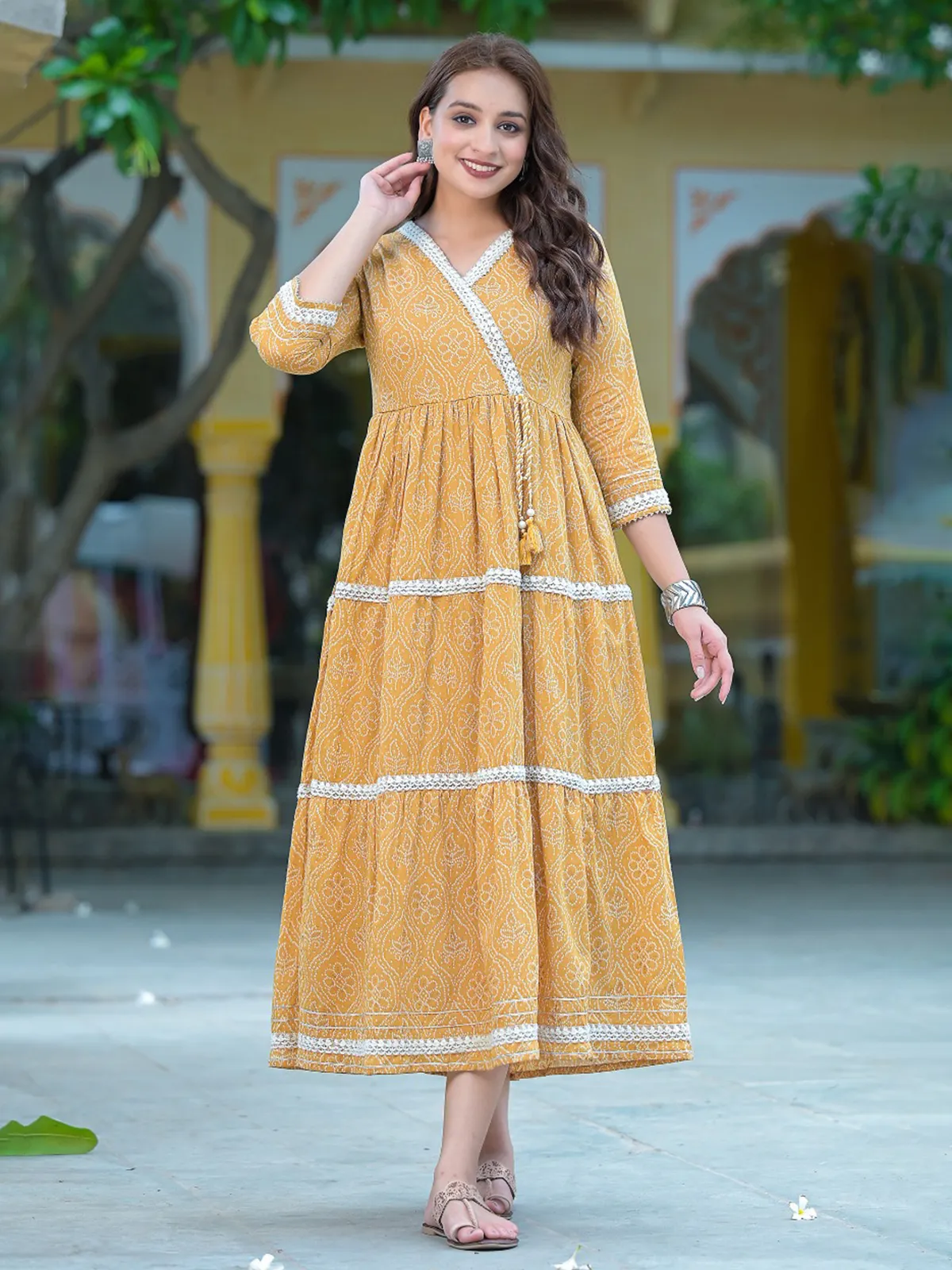 Cotton printed mustard yellow kurti