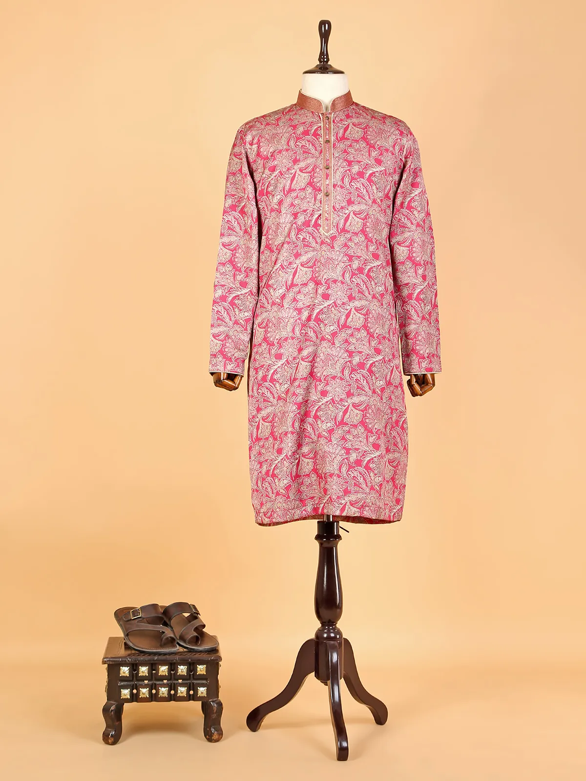 Cotton printed pink  Men Kurta pajama