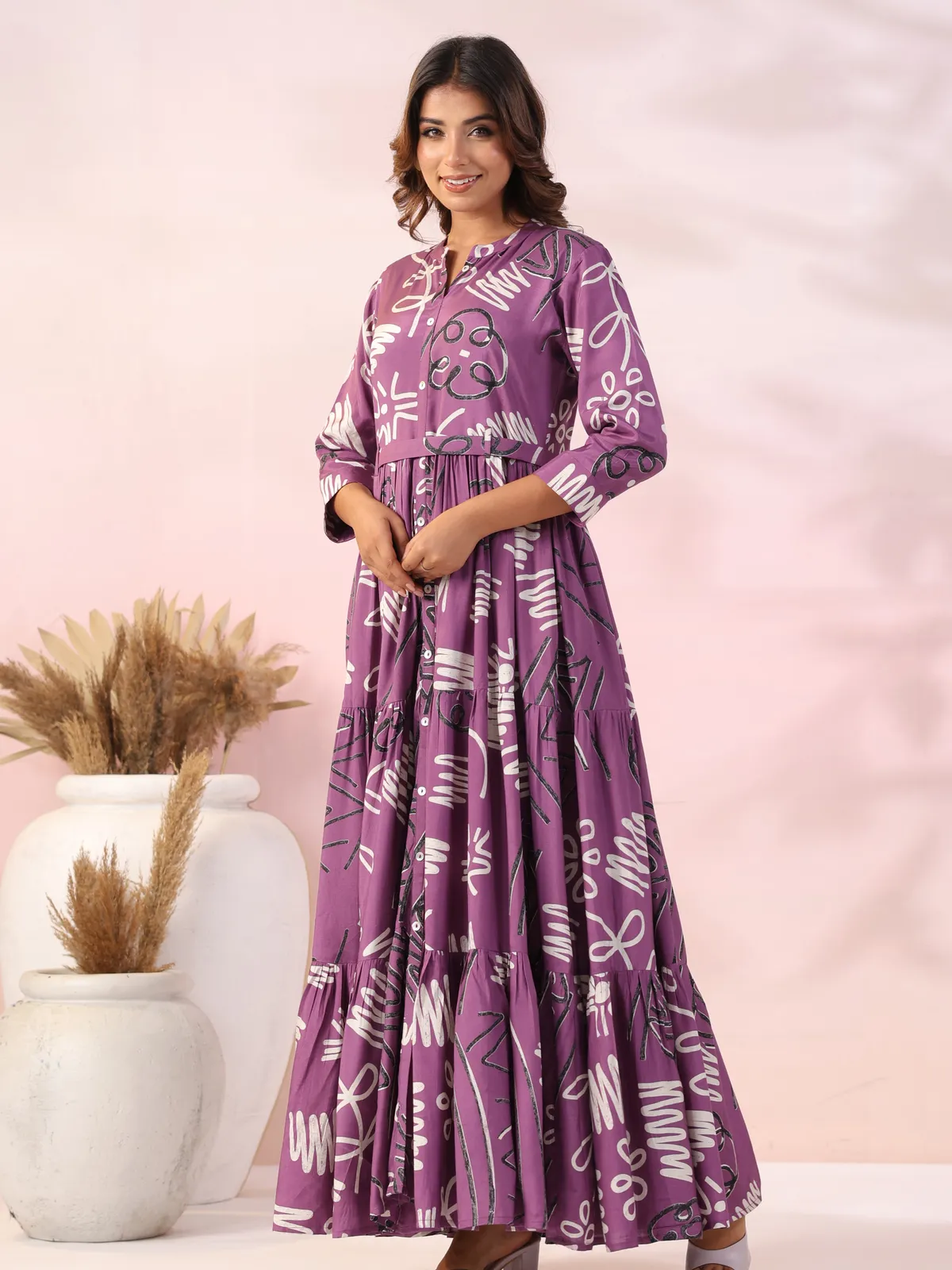 Cotton purple casual printed kurti