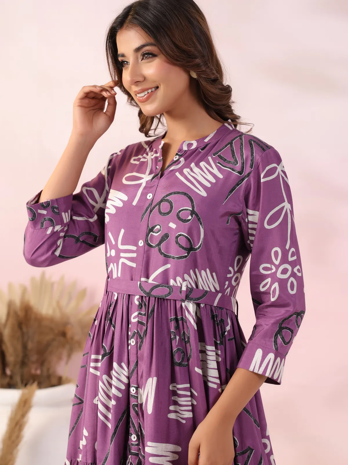 Cotton purple casual printed kurti