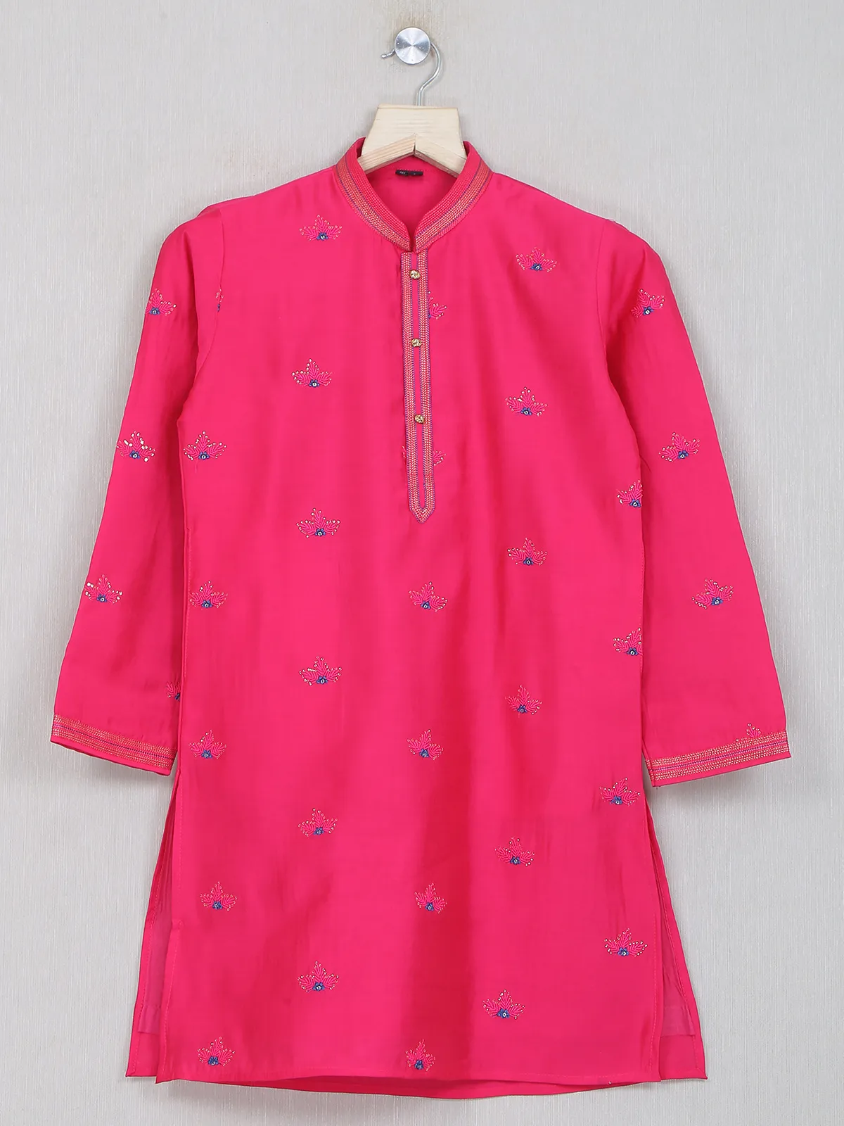 Cotton silk festive wear kurta suit in magenta hued