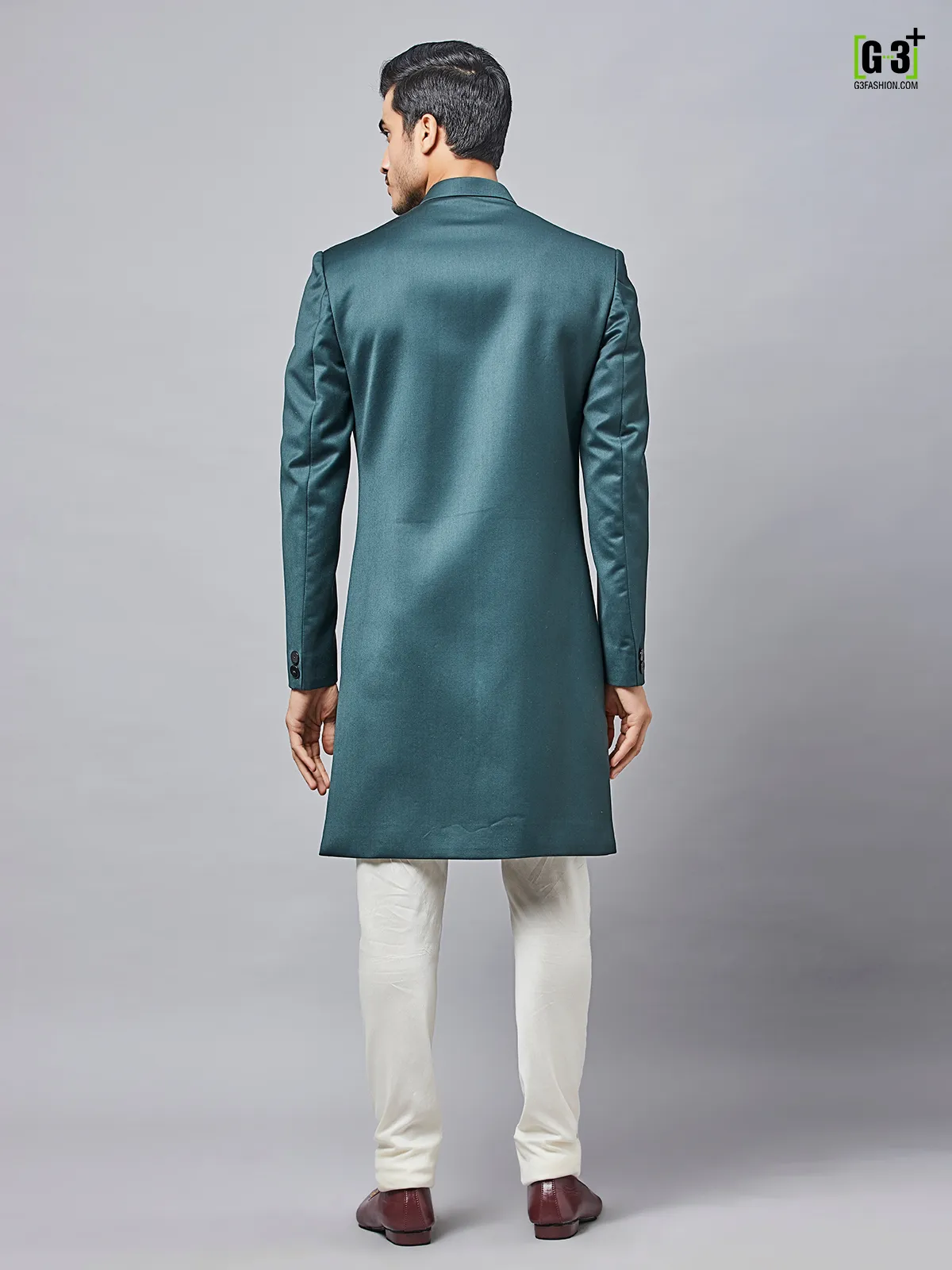 Cotton silk indo western in dark green