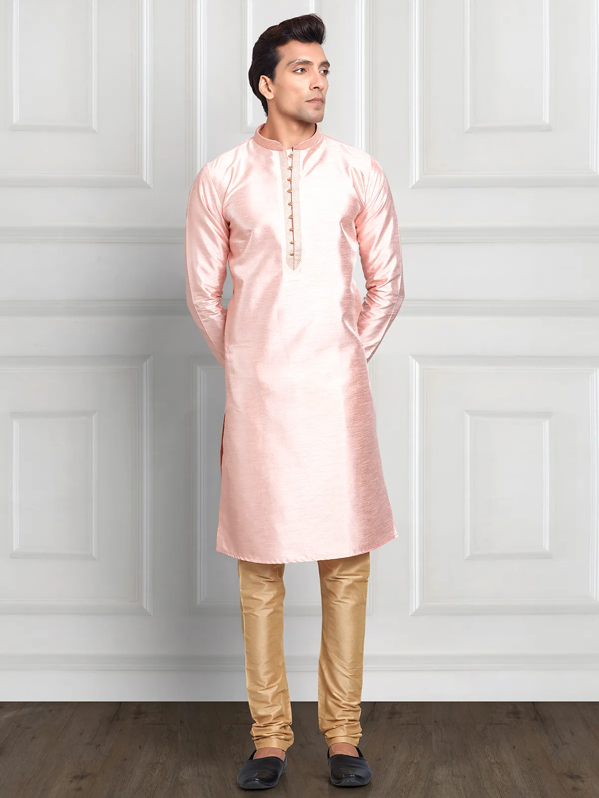 Cotton silk light pink  Men Kurta pajama