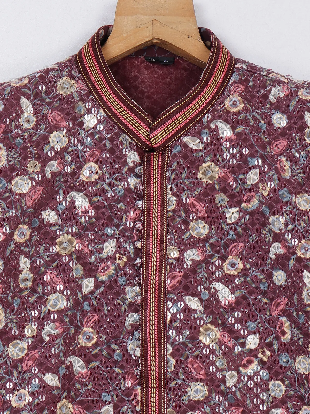 Cotton silk maroon kurta suit for festive