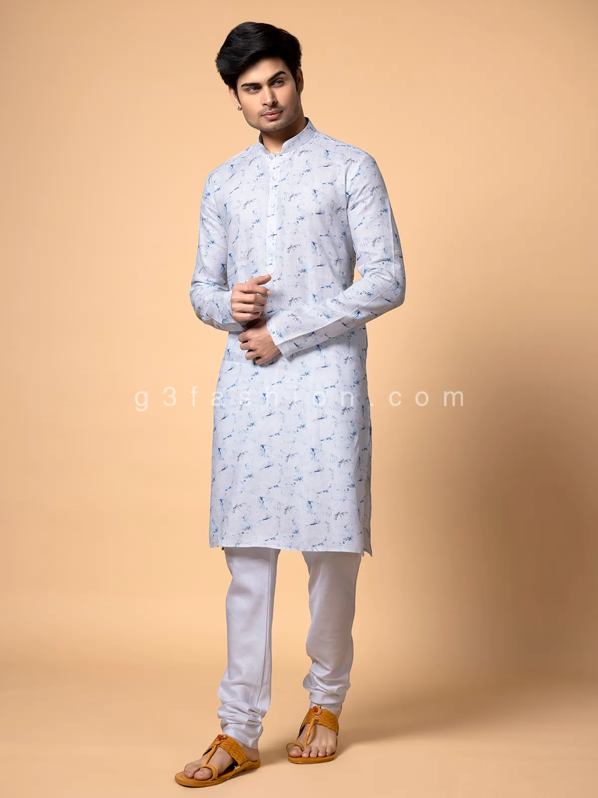 Cotton white and blue  Men Kurta pajama