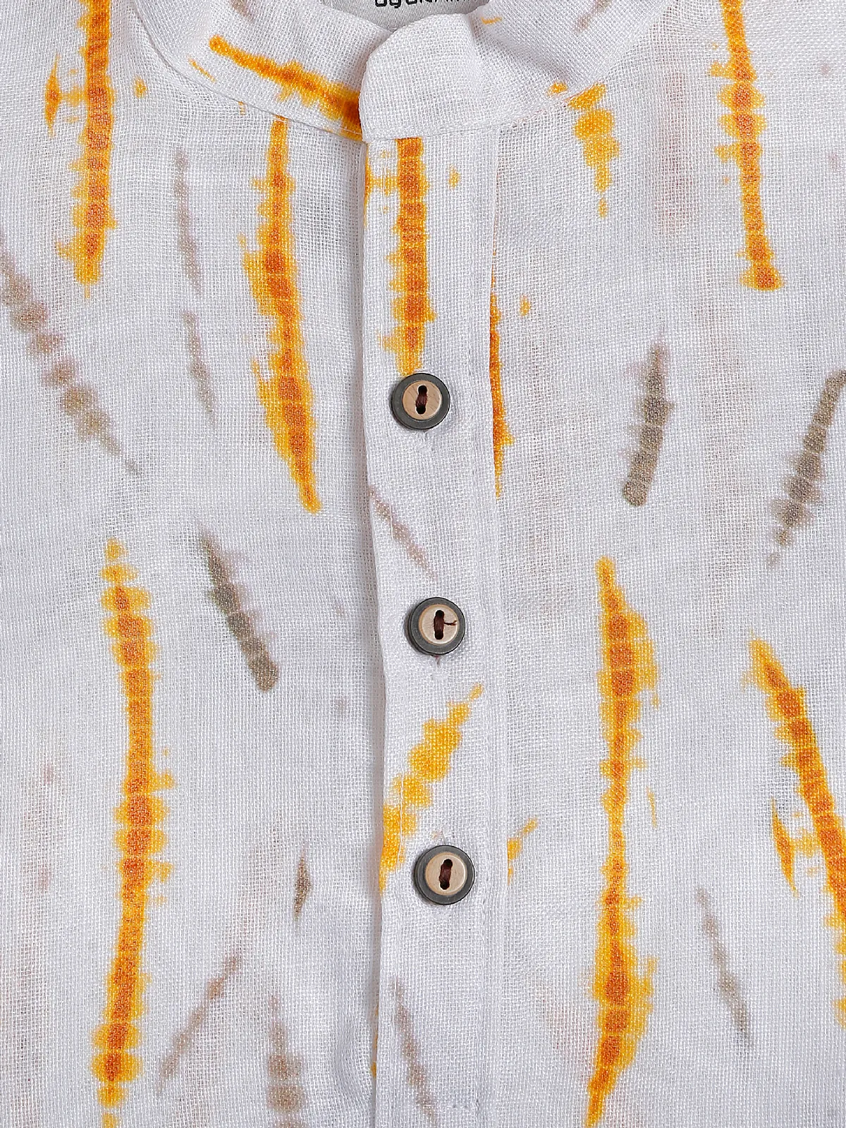 Cotton white and yellow printed kurta