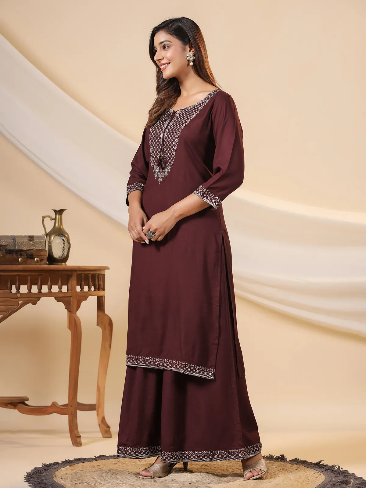 Cotton wine casual palazzo set