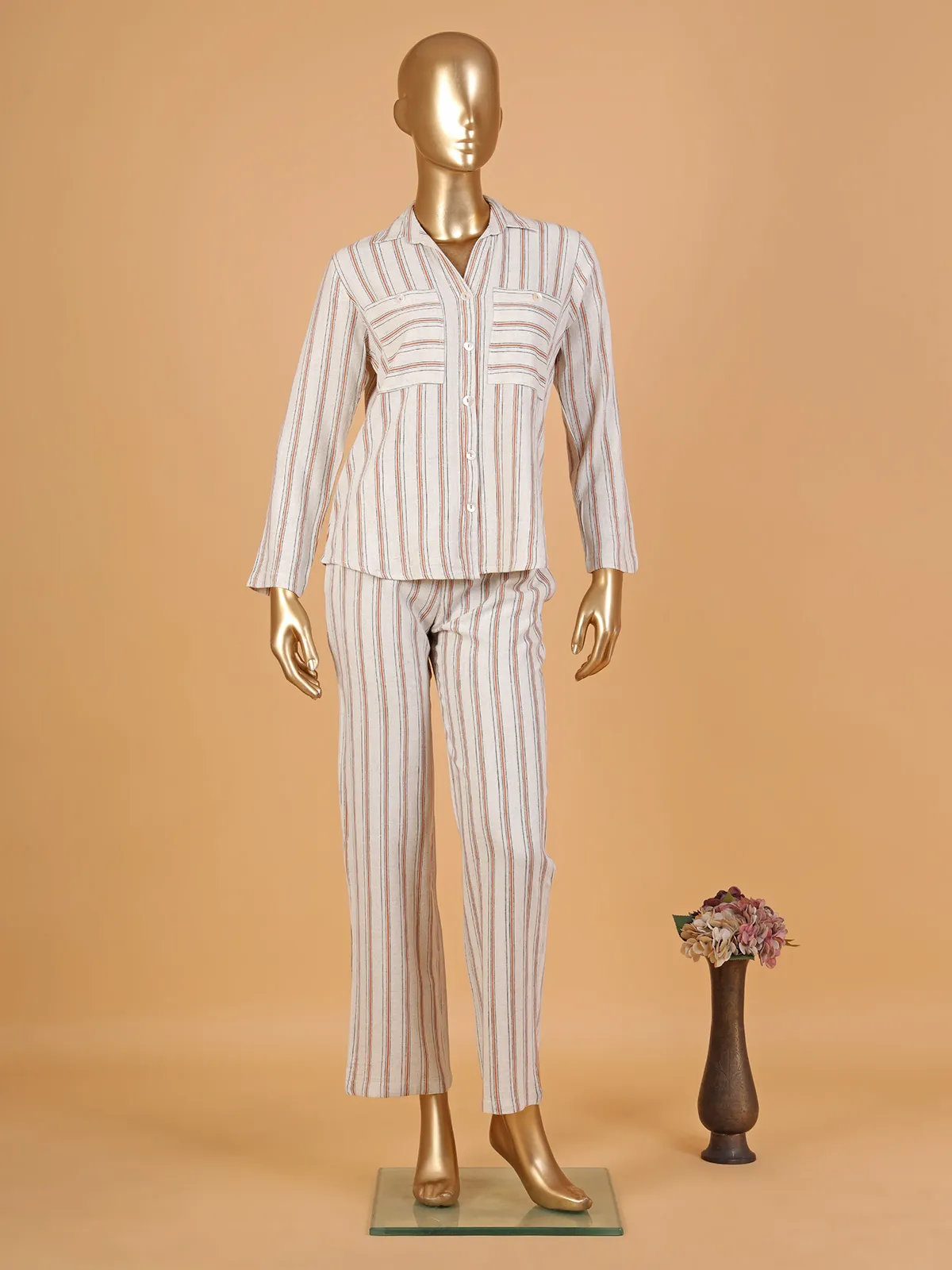 Cream and peach stripe co-ord set