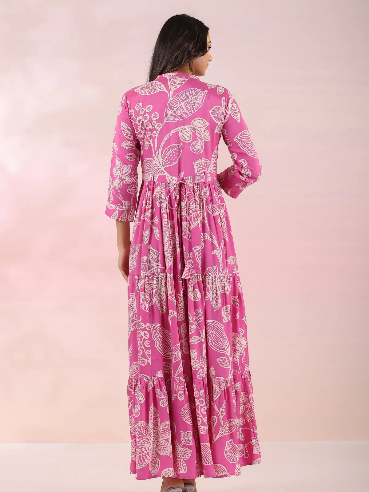 Cream and pink printed kurti